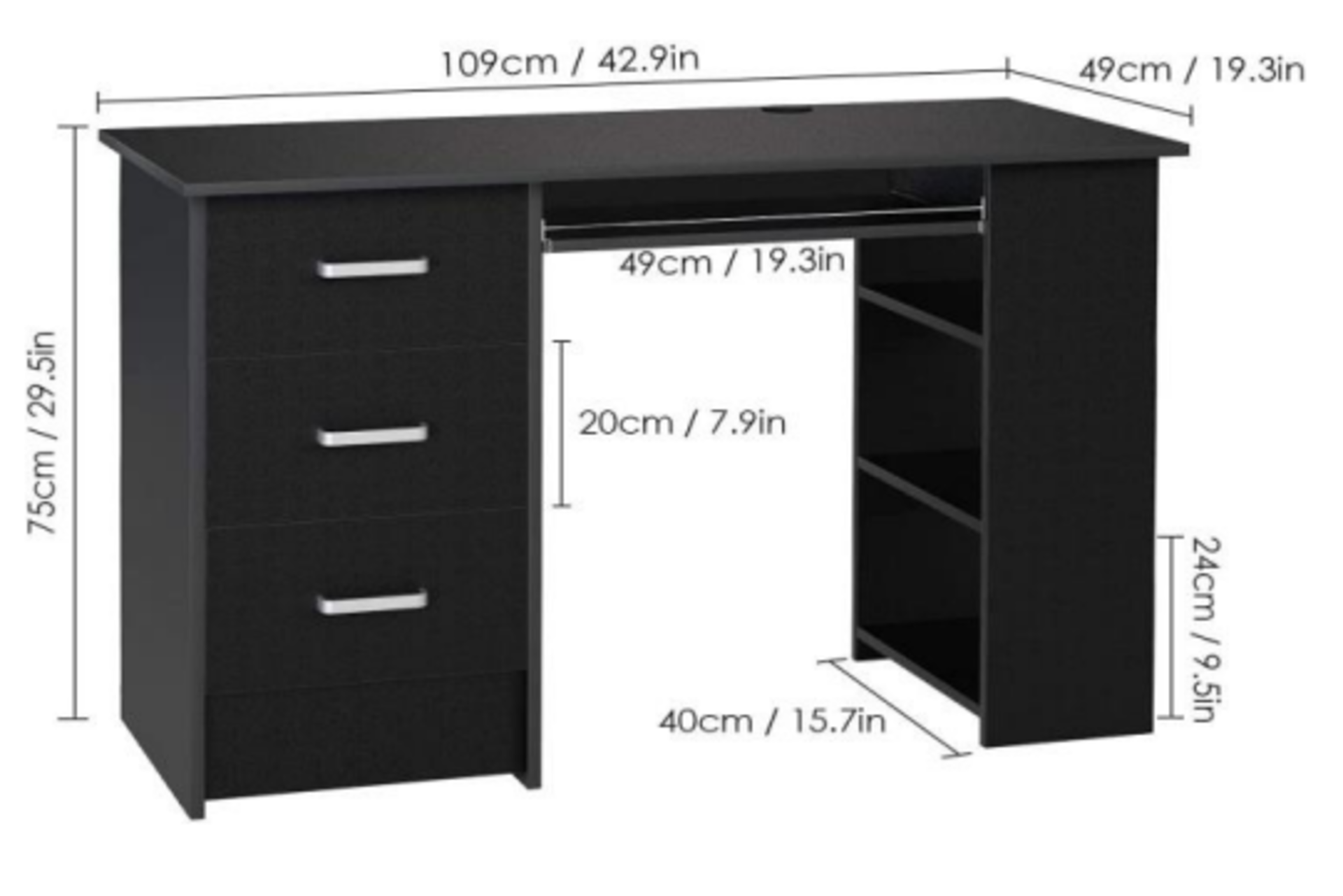 4 X BRAND NEW BLACK 3 DRAWER COMPUTER DESKS RRP £299 (6689)