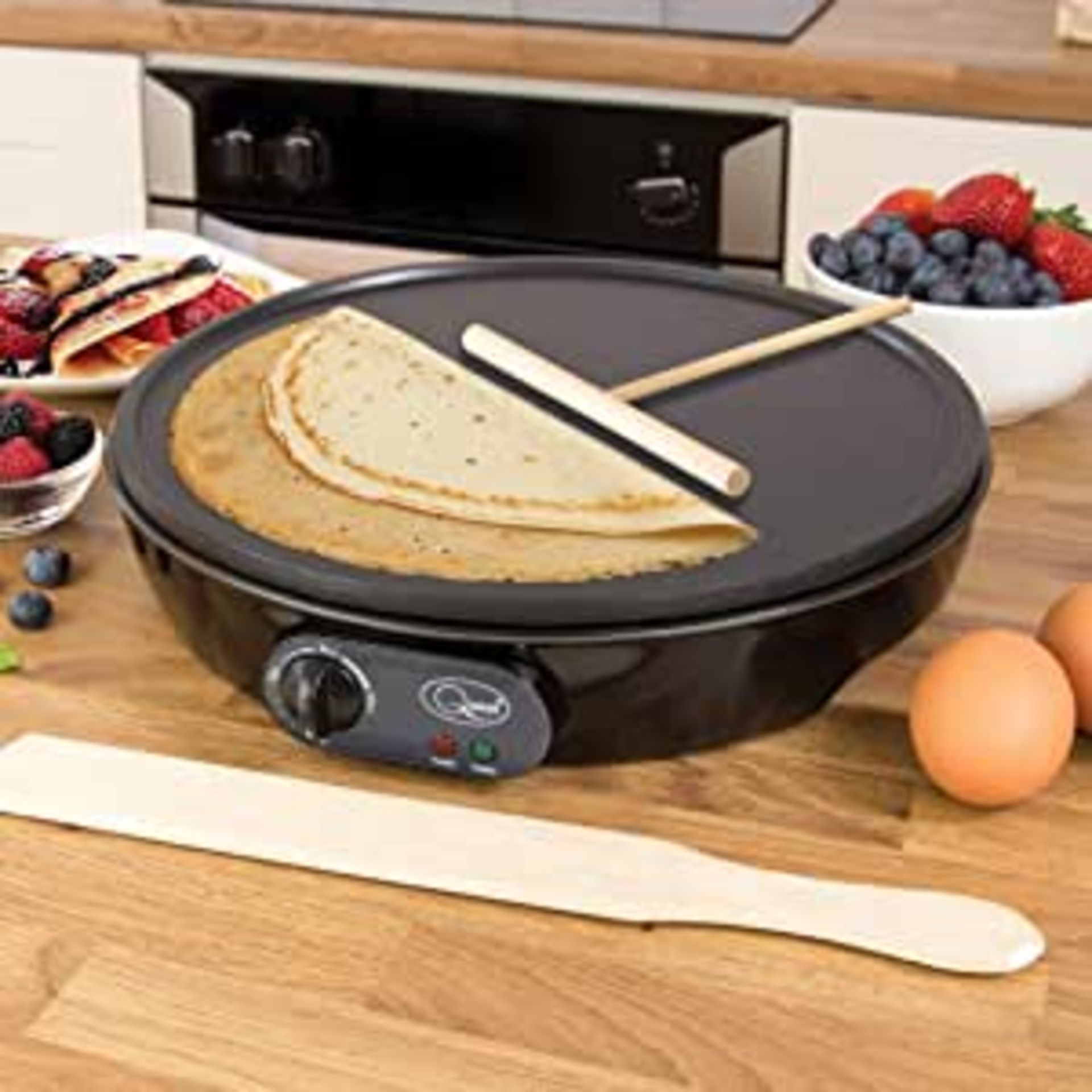 Quest 35540 Electric Pancake & Crepe Maker / 12" Non-Stick Hot Plate With Raised Edges For Reduced