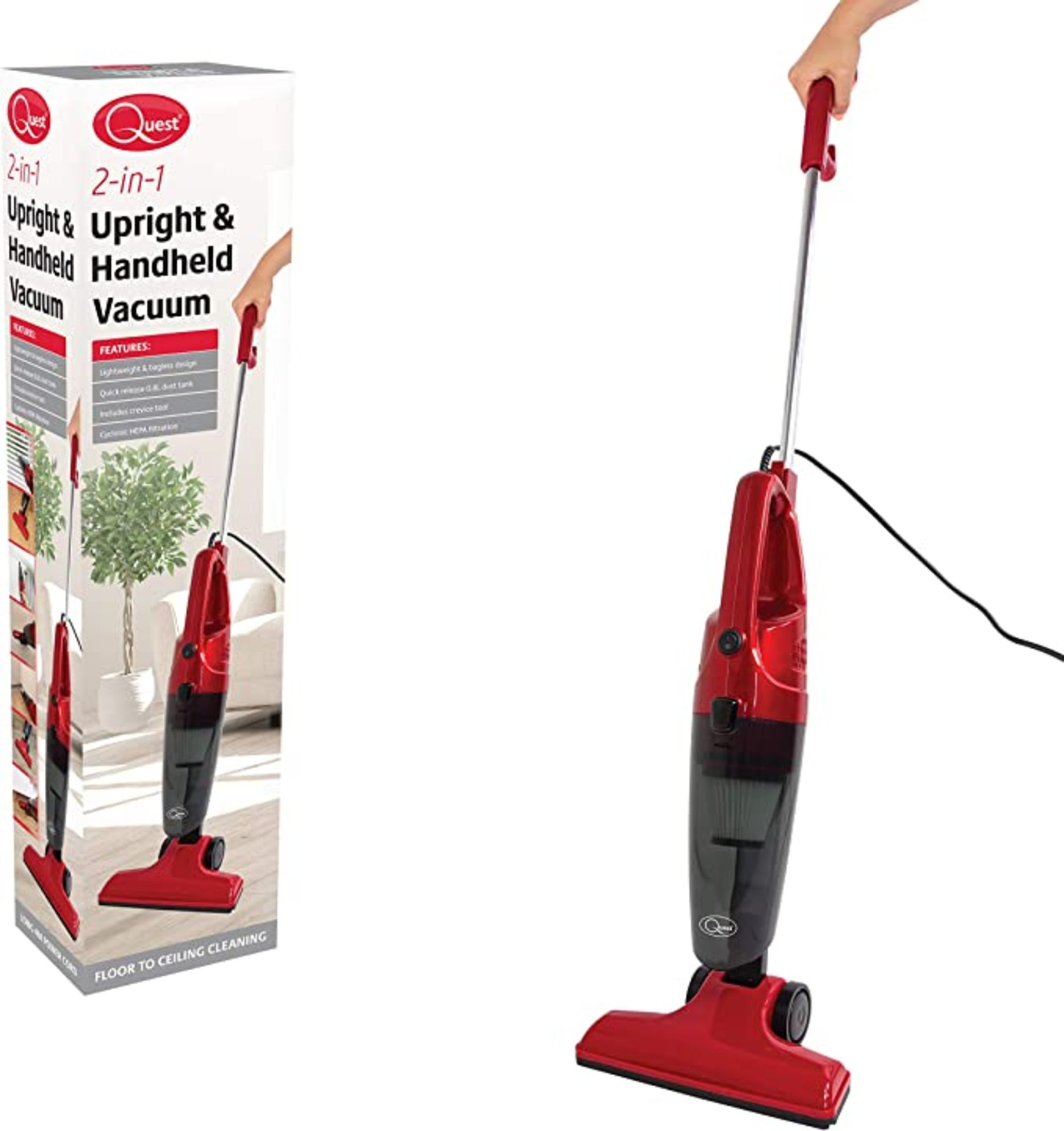 Quest 44829 2-in-1 Bagless Vacuum Cleaner/Use Upright or Handheld/Lightweight Compact Design - ROW9