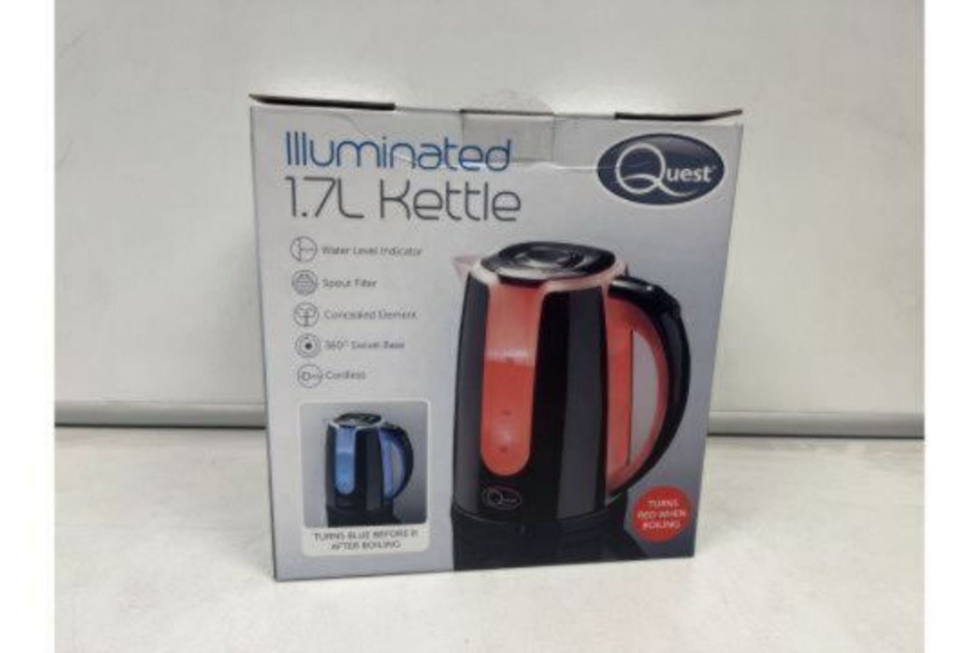 2 X BRAND NEW QUEST 1.7L ILLUMINATED KETTLES WITH WATER LEVEL INDICATOR, SPOUT FILTER, COCNCEALED