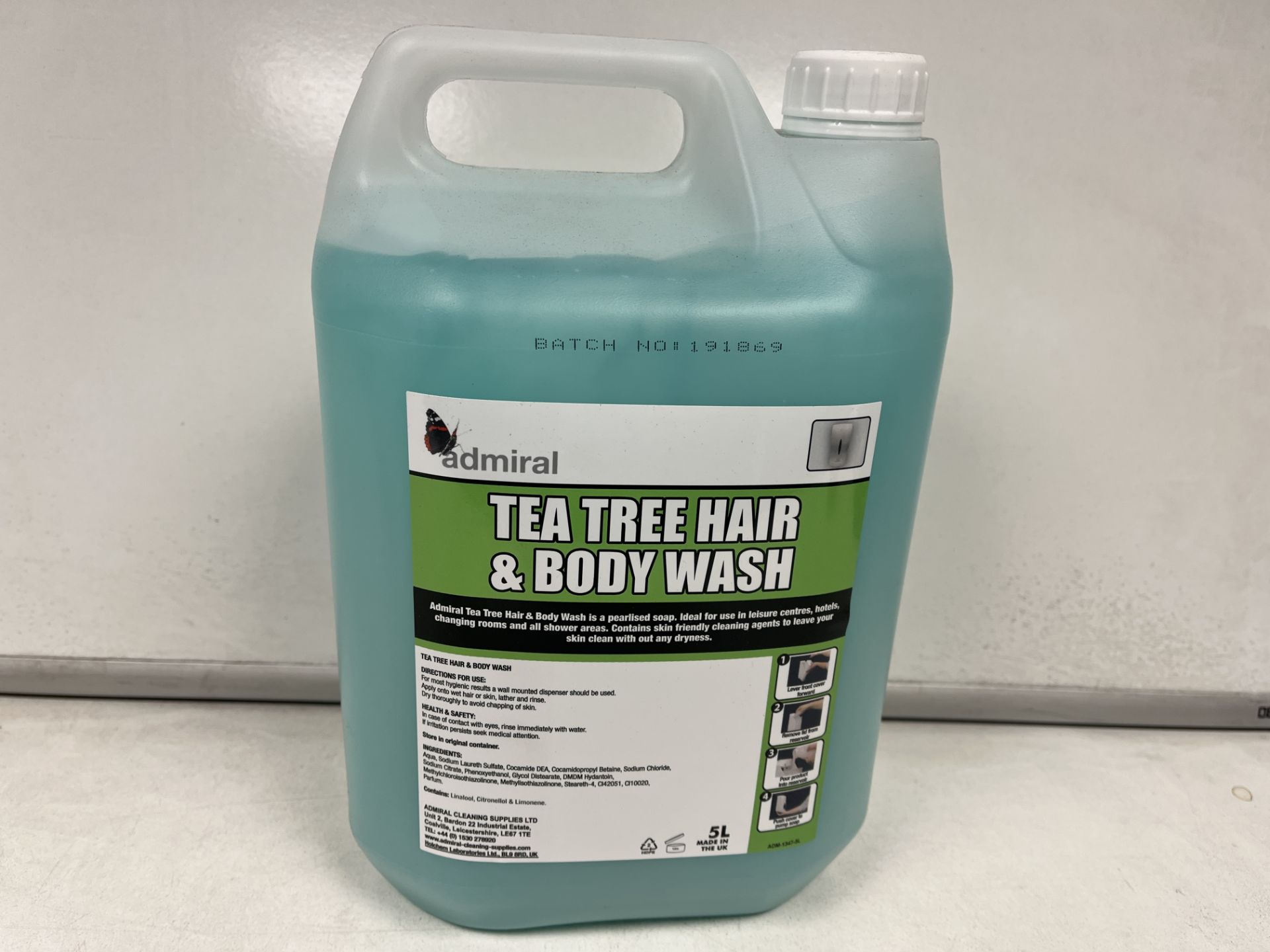 40 X NEW SEALED 5L TUBS OF ADMIRAL TEA TREE HAIR & BODY WASH. HIGH RETAIL VALUE (ROW6/19)