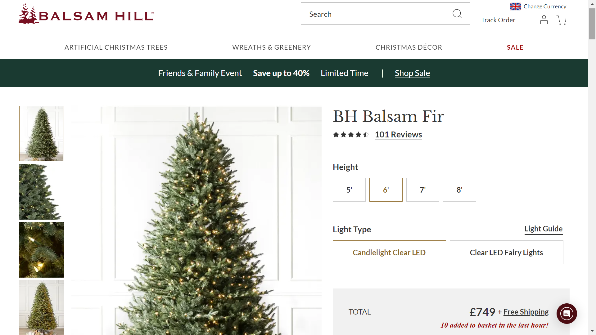 BH (The worlds leading Christmas Tree Brand) Balsam Fir 6' Tree with LED Clear Lights RRP £749.00 - Image 2 of 2