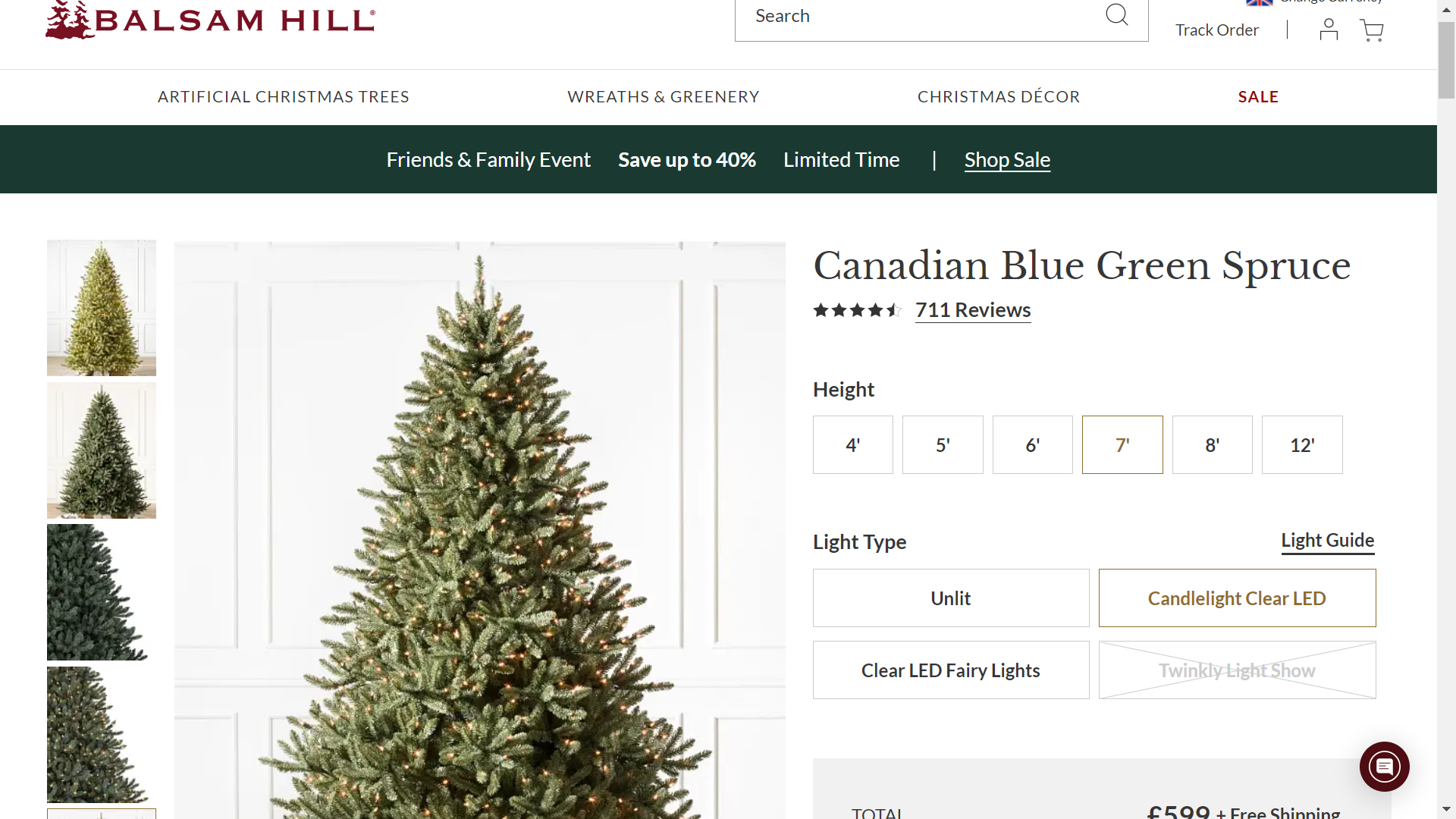 BH (The worlds leading Christmas Tree Brand) Canadian Blue Green Spruce 7' Tree with LED Clear - Image 2 of 2