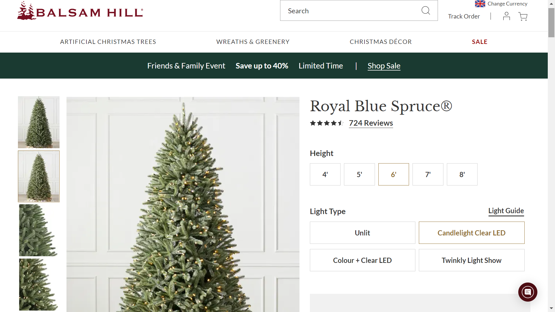 BH (The worlds leading Christmas Tree Brand) Royal Blue Spruce® 6' Tree with LED Clear Lights RRP £ - Image 2 of 2