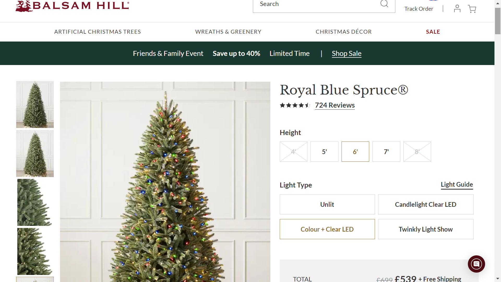 BH (The worlds leading Christmas Tree Brand) Royal Blue Spruce® 6' with LED Colour + Clear Lights - Image 2 of 2