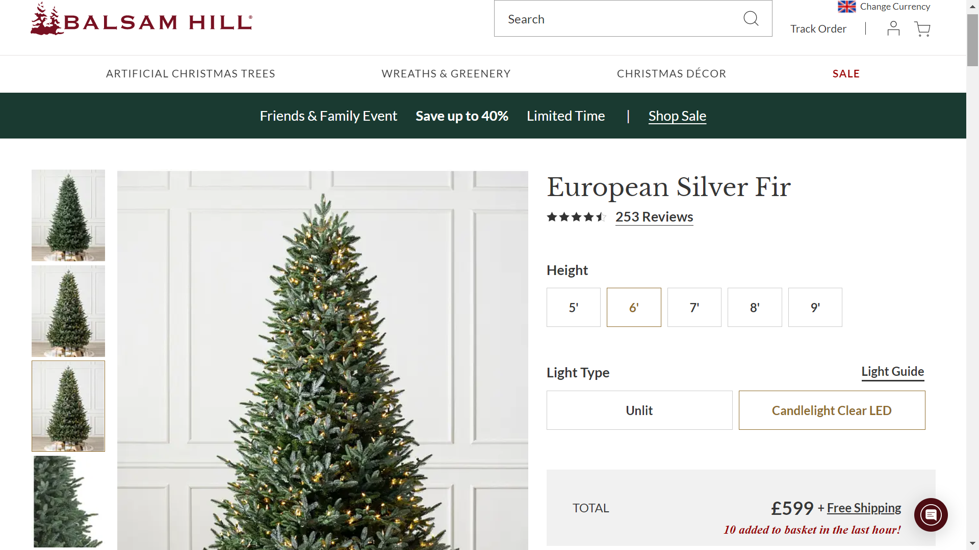 BH (The worlds leading Christmas Tree Brand) European Silver Fir 6' Tree with LED Clear Lights - Image 2 of 2