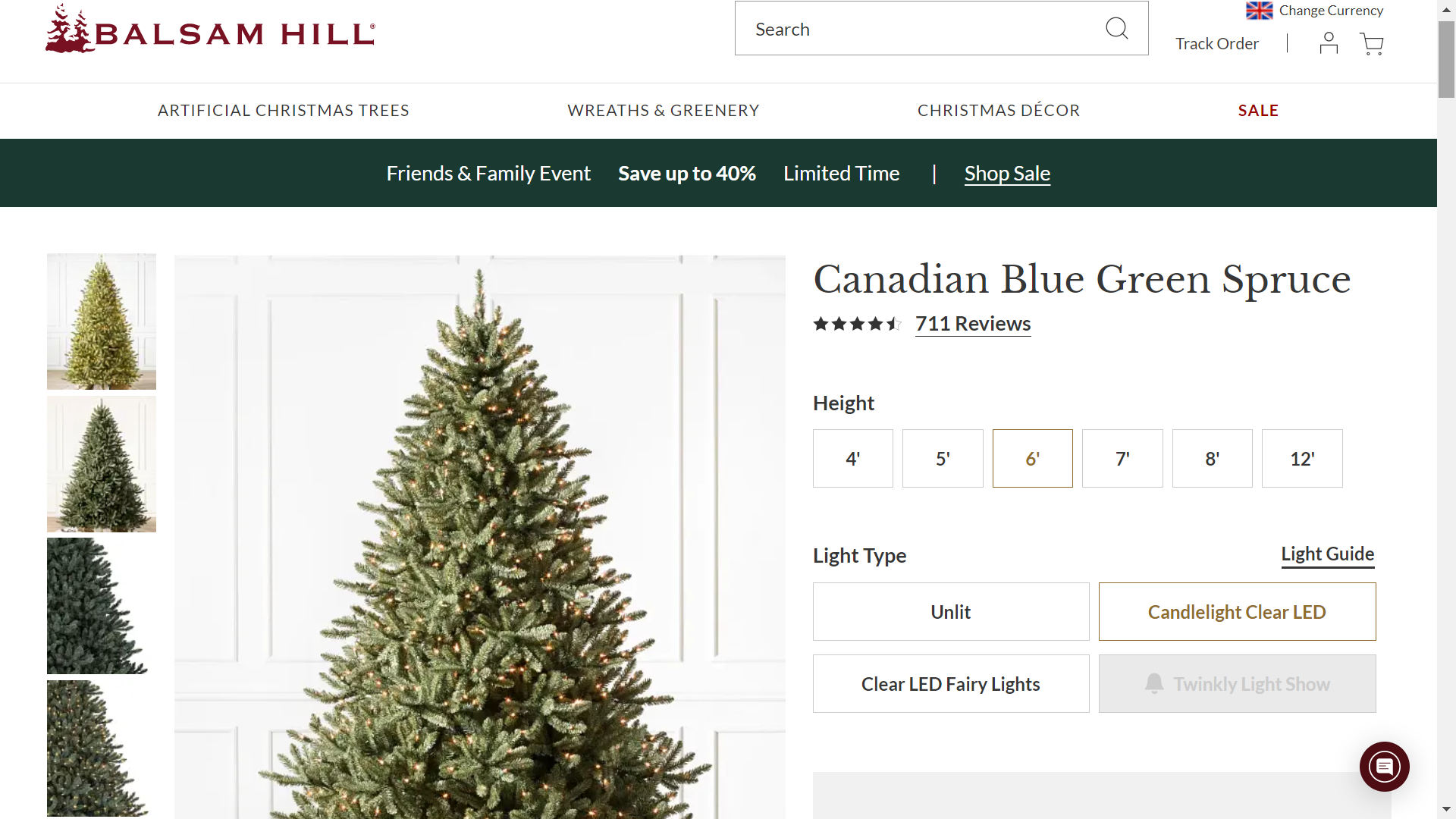 BH (The worlds leading Christmas Tree Brand) Canadian Blue Green Spruce 6' Tree with LED Clear - Image 2 of 2