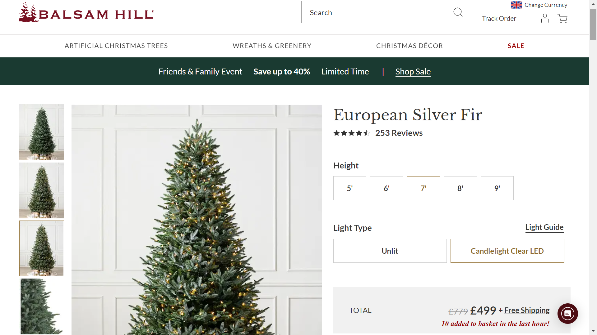 BH (The worlds leading Christmas Tree Brand) European Silver Fir 7' Tree with LED Clear Lights - Image 2 of 2