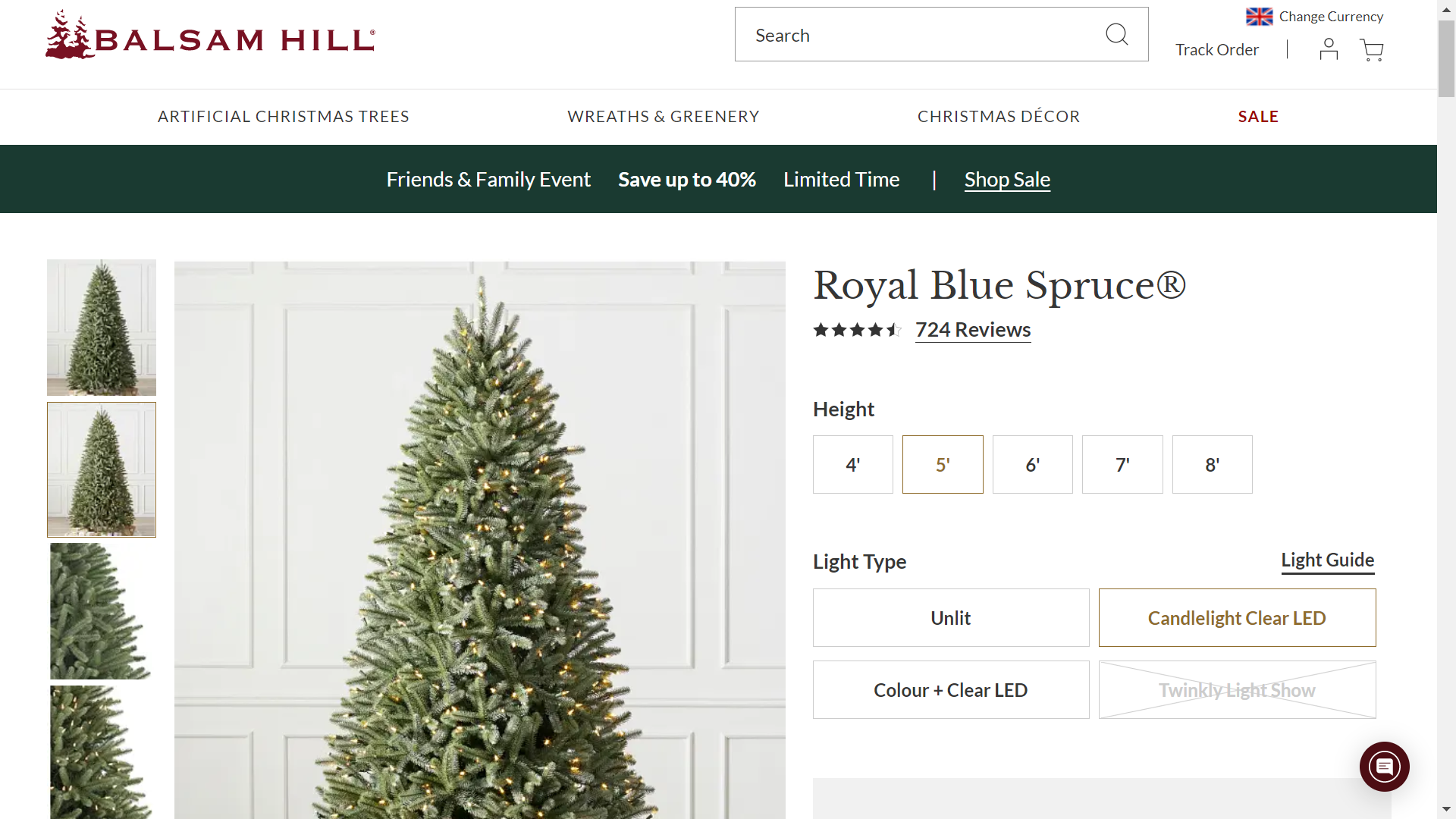 BH (The worlds leading Christmas Tree Brand) Royal Blue Spruce® 5' Tree with LED Clear Lights RRP £ - Image 2 of 2