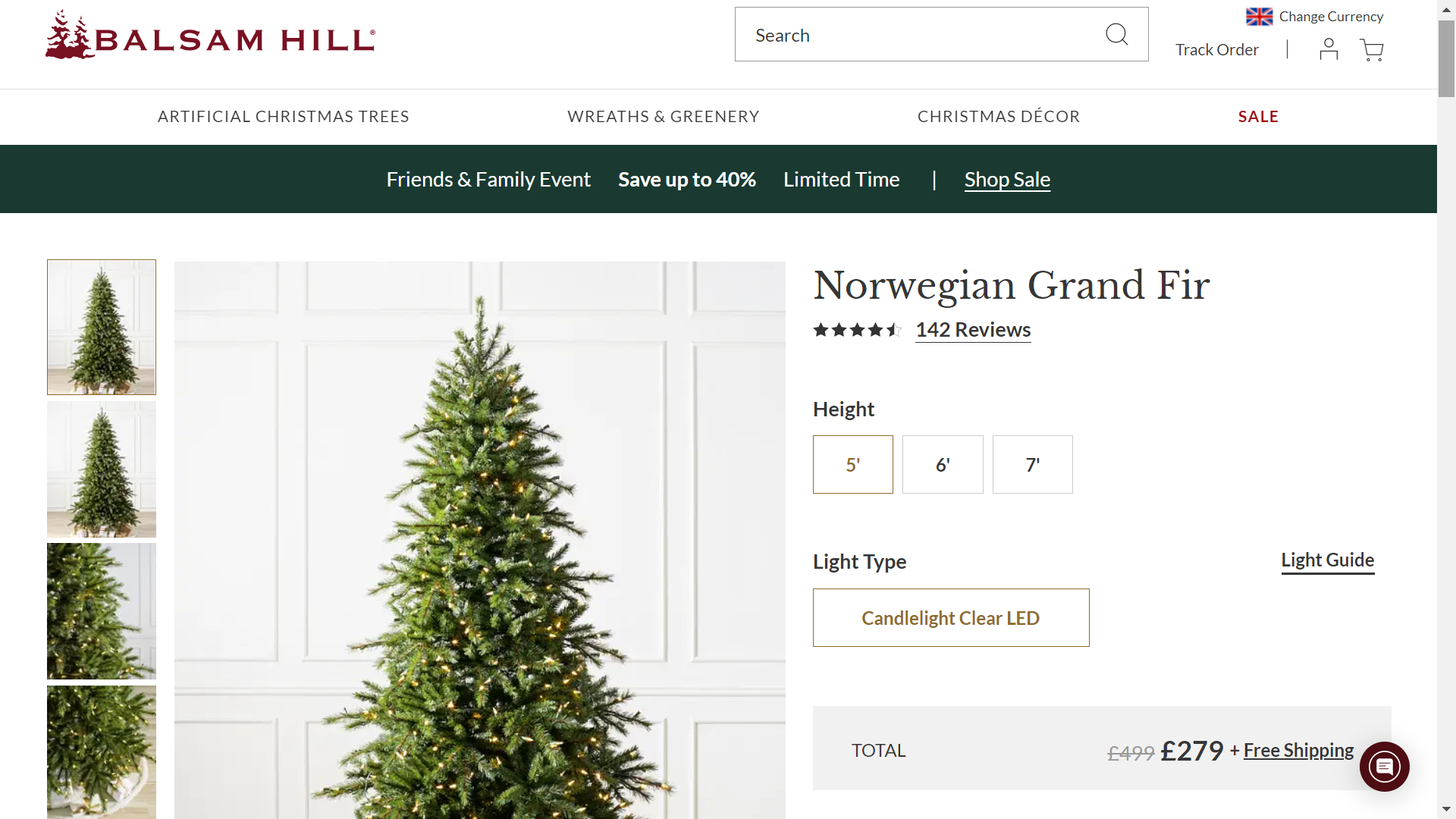 BH (The worlds leading Christmas Tree Brand) Norwegian Grand Fir 5' Tree with LED Clear Lights - Image 2 of 2