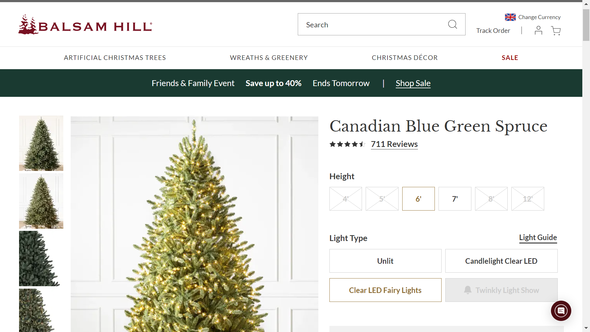 BH (The worlds leading Christmas Tree Brand) Canadian Blue Green Spruce 4ft with Clear Lights. - Image 2 of 2