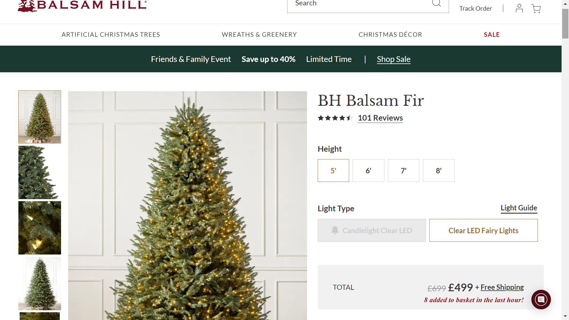 BH (The worlds leading Christmas Tree Brand) Balsam Fir 5' Tree with LED Clear Fairy Lights RRP £ - Image 2 of 2