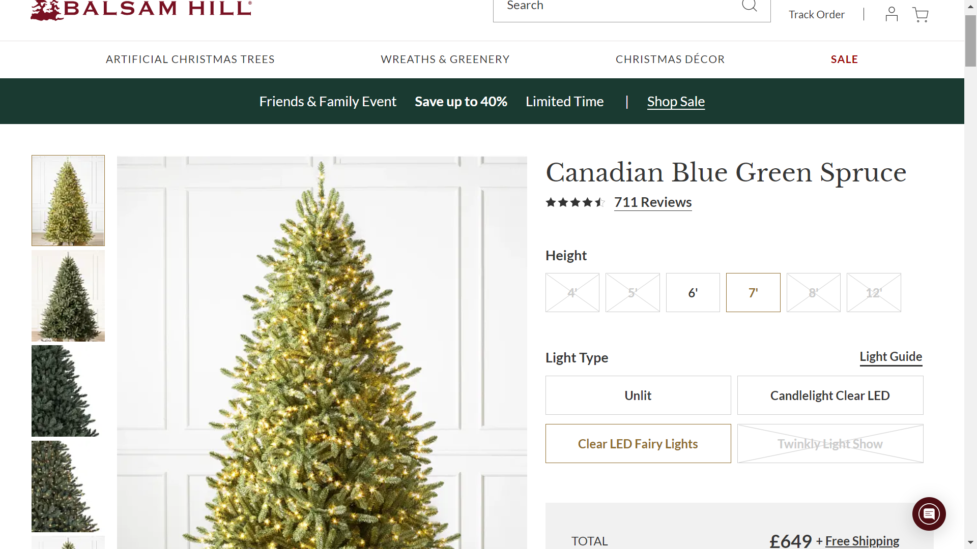 BH (The worlds leading Christmas Tree Brand) Canadian Blue Green Spruce 7' Tree with LED Clear Fairy - Image 2 of 2