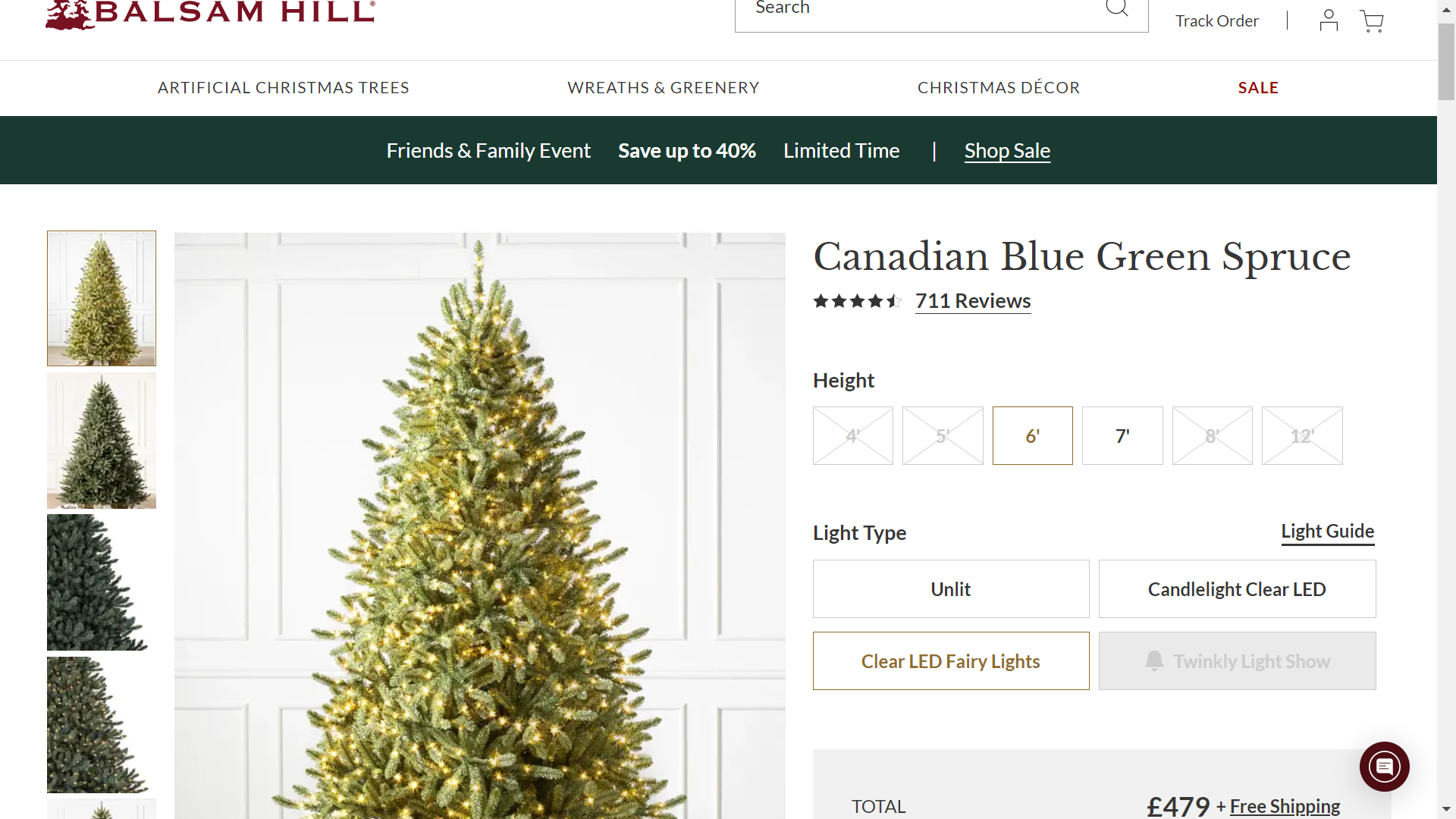 BH (The worlds leading Christmas Tree Brand) Canadian Blue Green Spruce 6' Tree with LED Clear Fairy - Image 2 of 2