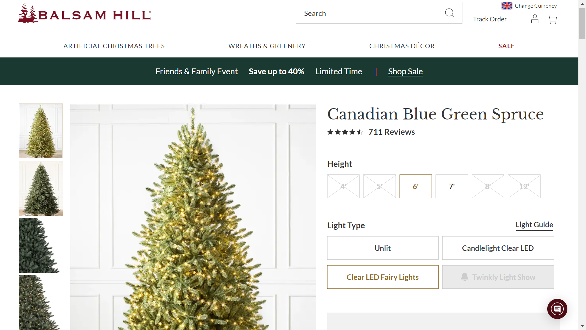 BH (The worlds leading Christmas Tree Brand) Canadian Blue Green Spruce 6' Tree with LED Clear Fairy - Image 2 of 2