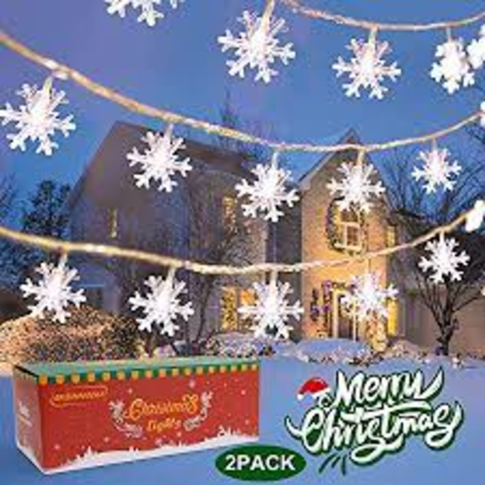 10 x NEW BOXED PACKS OF 2 BANNILU 80LED 40ft Snowflake String Lights Battery Operated Waterproof