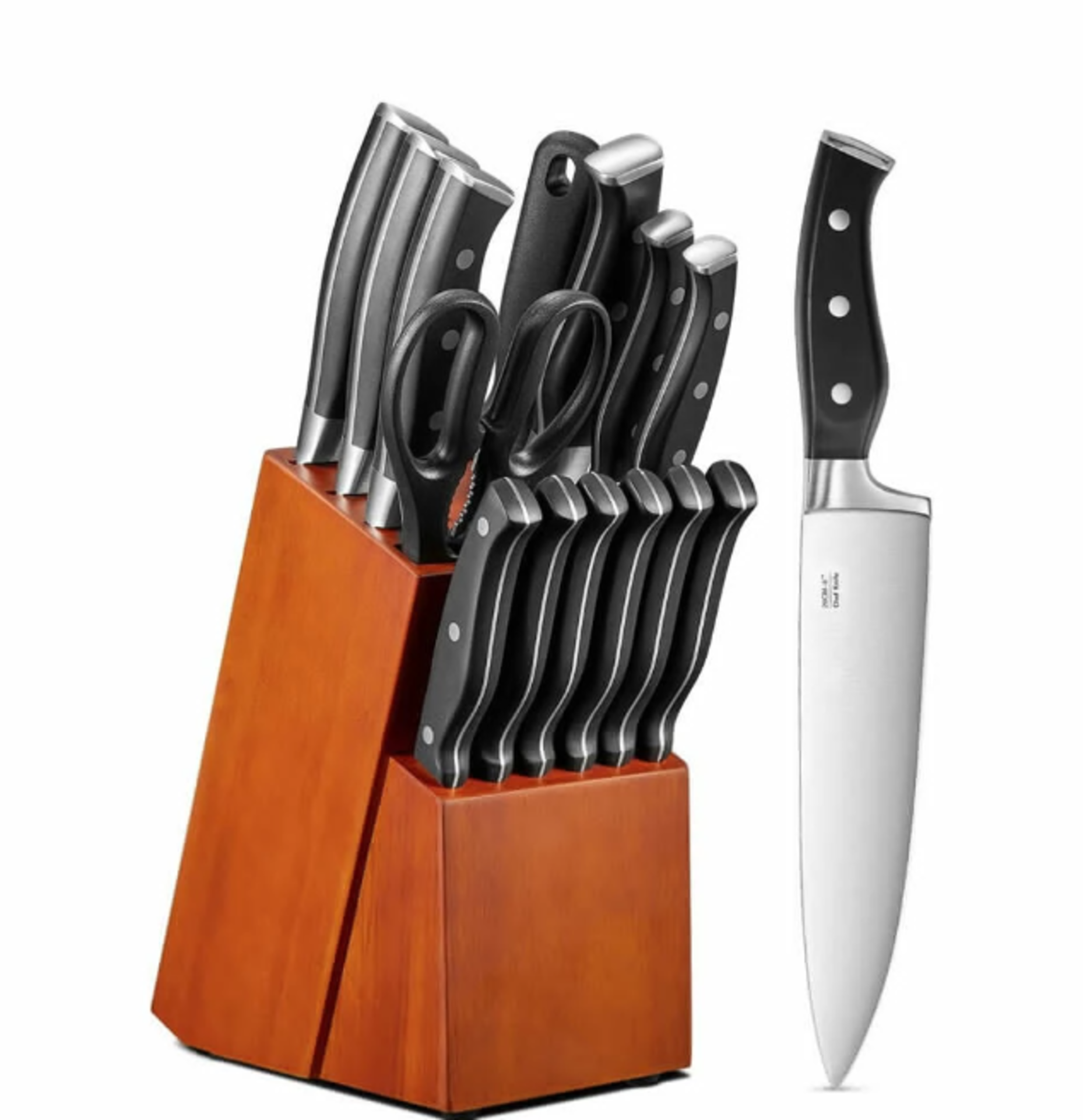 New Boxed DEIK 15 Piece Hardwood Knife Set, Upgraded Stainless Steel Kitchen Knife Set for Anti-