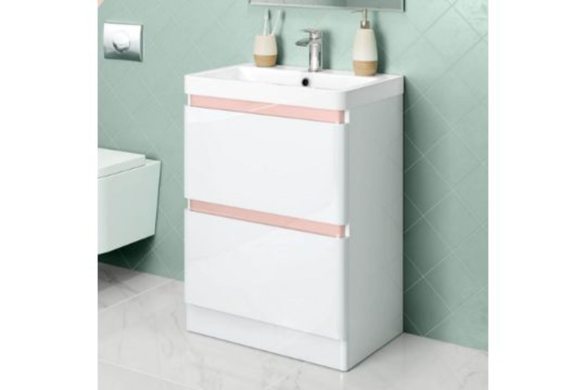 New & Boxed 600mm Denver Floor Standing Vanity Unit - Rose Gold Edition. (ROW15TOP) RRP £499.99.