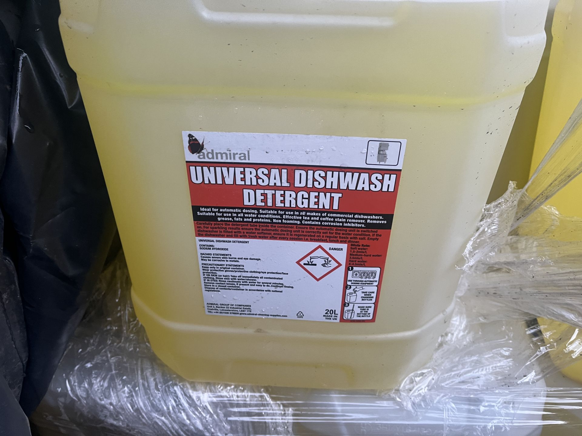 5 x NEW 20L TUBS OF ADMIRAL UNIVERSAL DISHWASH DETERGENT. (BCONT)