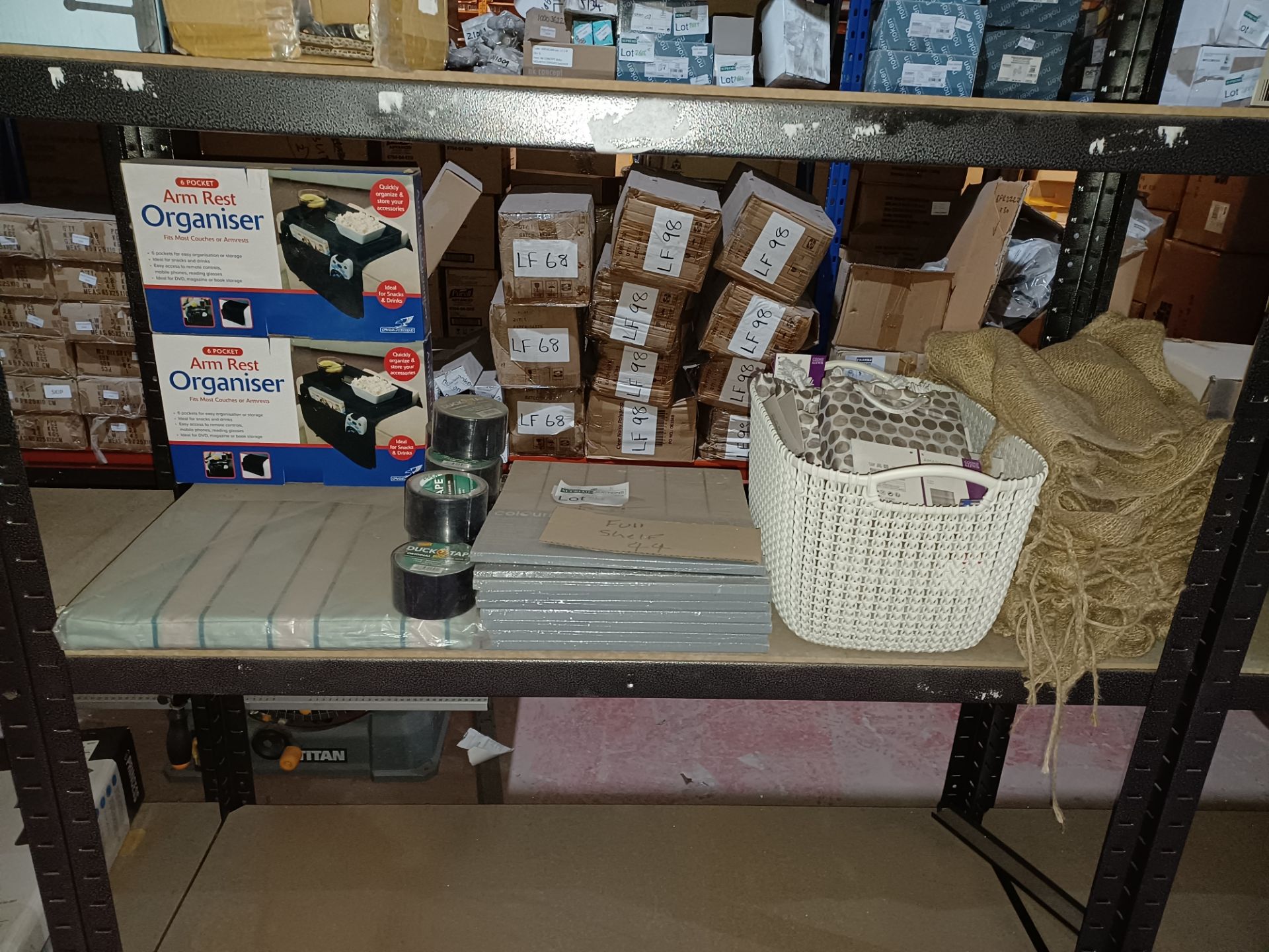 FULL SHELF CONTENTS TO ARM REST ORGANISER, DUCKTAPE, MOSAIC TILES AND MORE - PCK