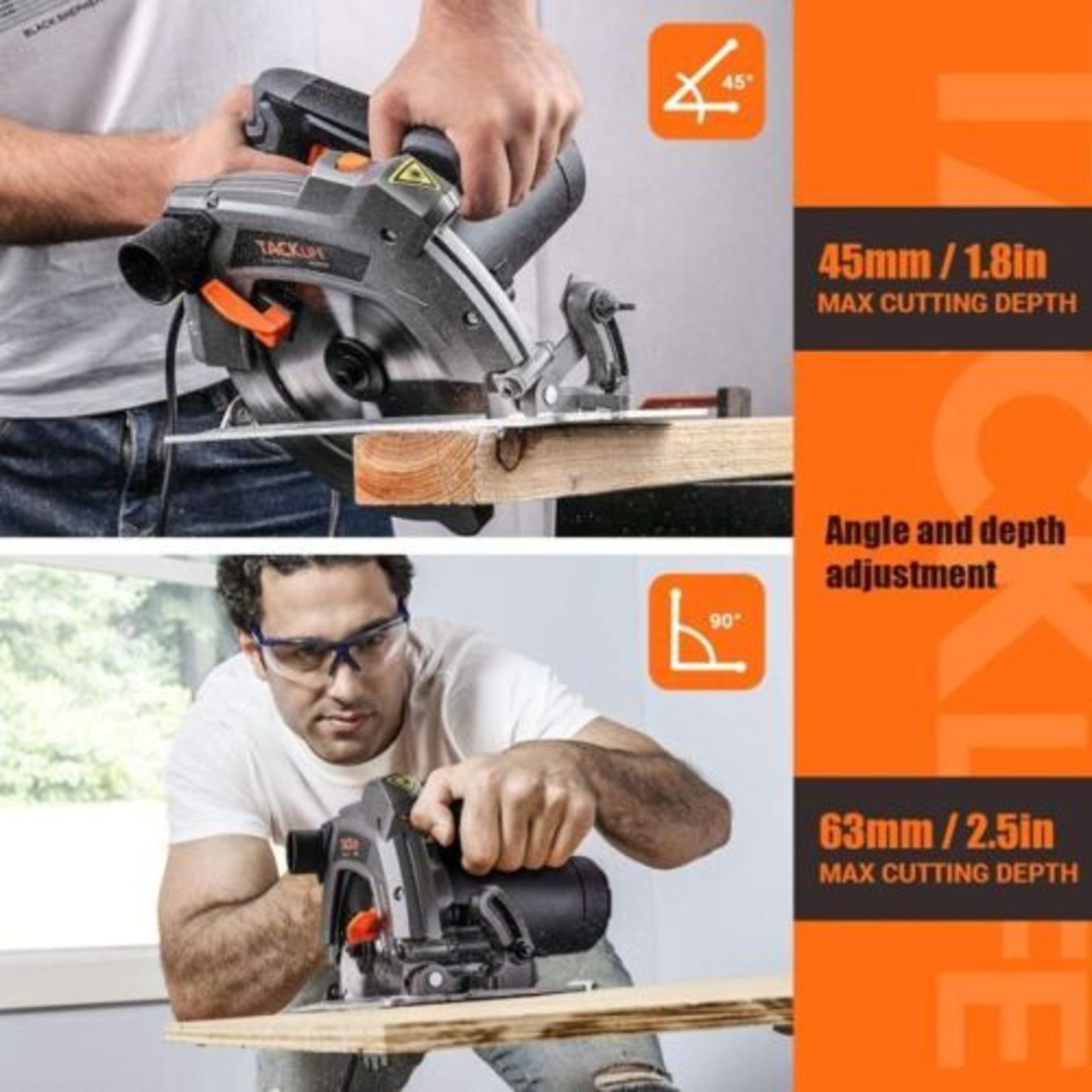 10 X NEW BOXED TACKLIFE Electric Circular Saw,1500W, 5000 RPM With Bevel Cuts 2-3/5''. (ROW 12) - Image 2 of 2