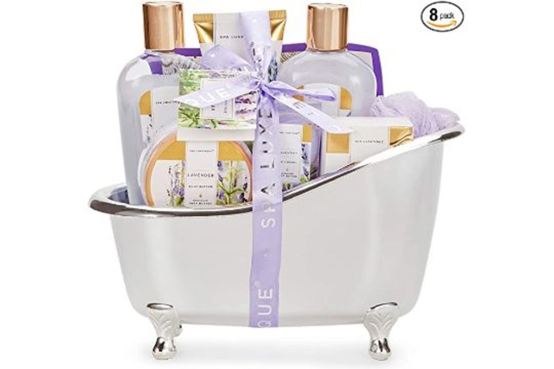 PALLET TO CONTAIN 48 x NEW BOXED Spa Luxetique Lavender Spa Bathtub Set. (BEC-5-NEW) Natural Bath