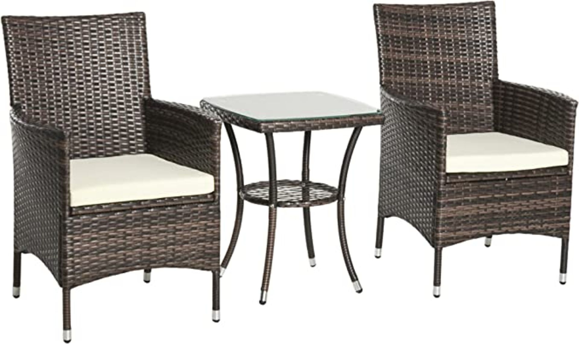 Outsunny Garden Outdoor Rattan Furniture Bistro Set 3 PCs Patio Weave Companion Chair Table Set -