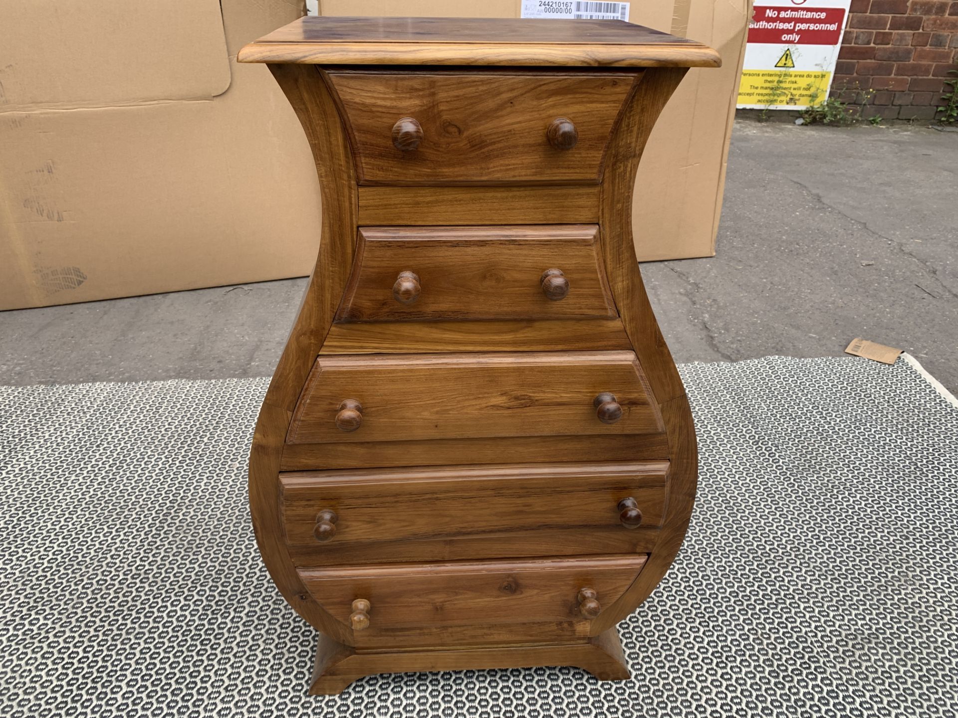 BRAND NEW SOLID WOODEN TEAK 5 DRAWER CURVY CABINET 50 X 35 X 80 RRP £1295