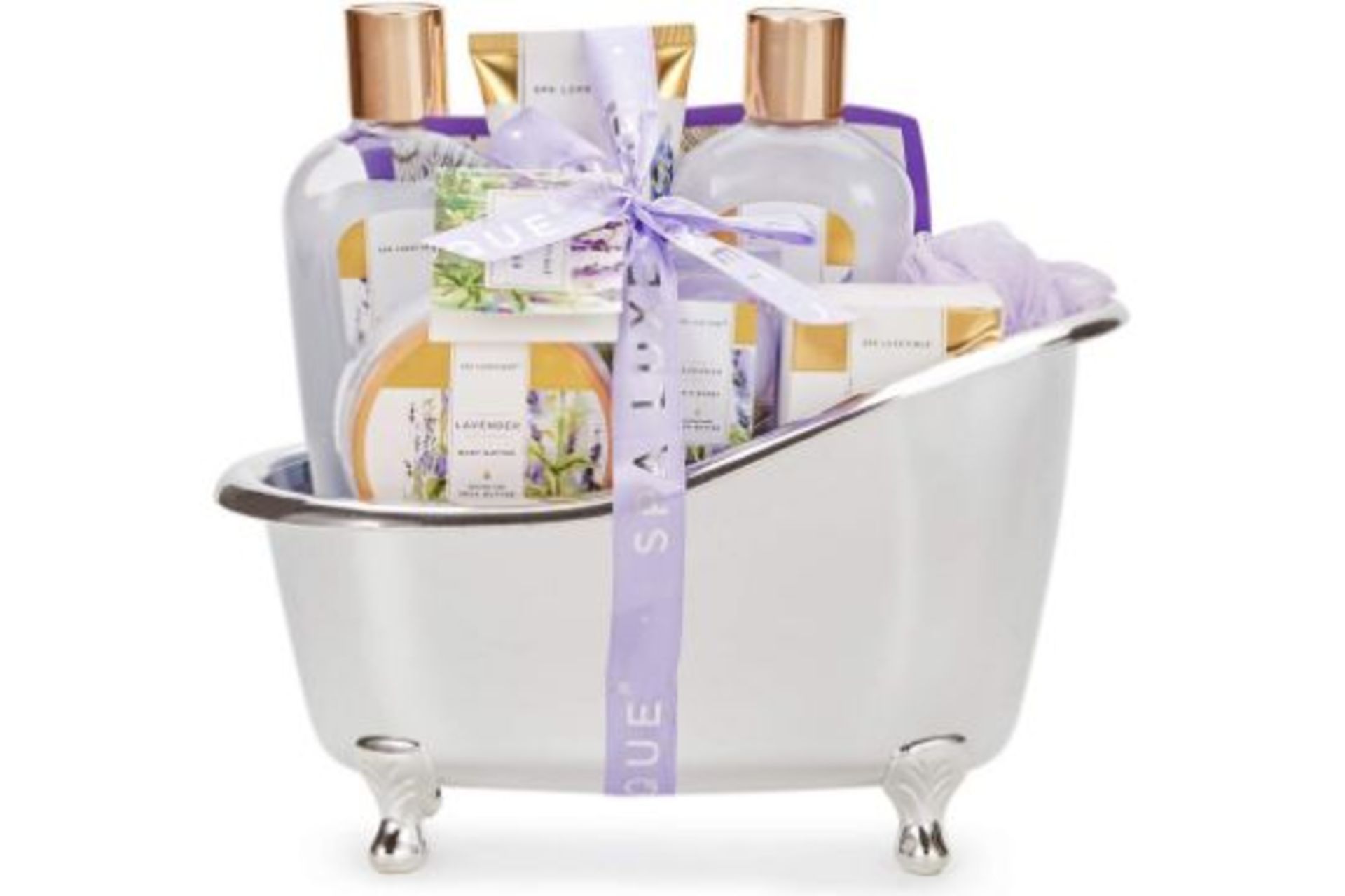 6 x NEW BOXED Spa Luxetique Lavender Spa Bathtub Set. (BEC-5-NEW) Natural Bath Spa Set: Our spa gift