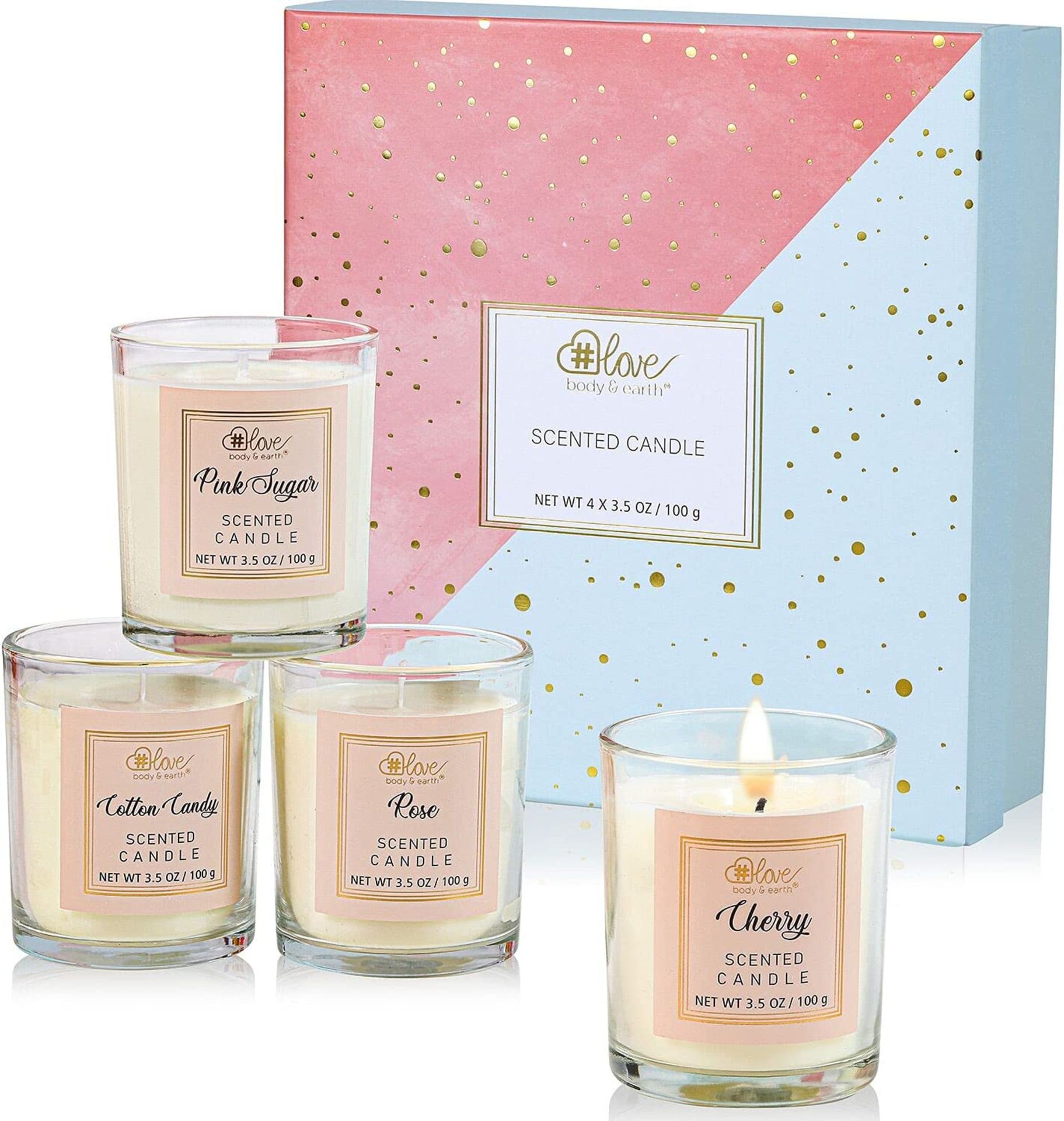 PALLET TO CONTAIN 72 X NEW BOXED Sets of BODY & EARTH # LOVE Scented Candle Gift Set for Women, 4