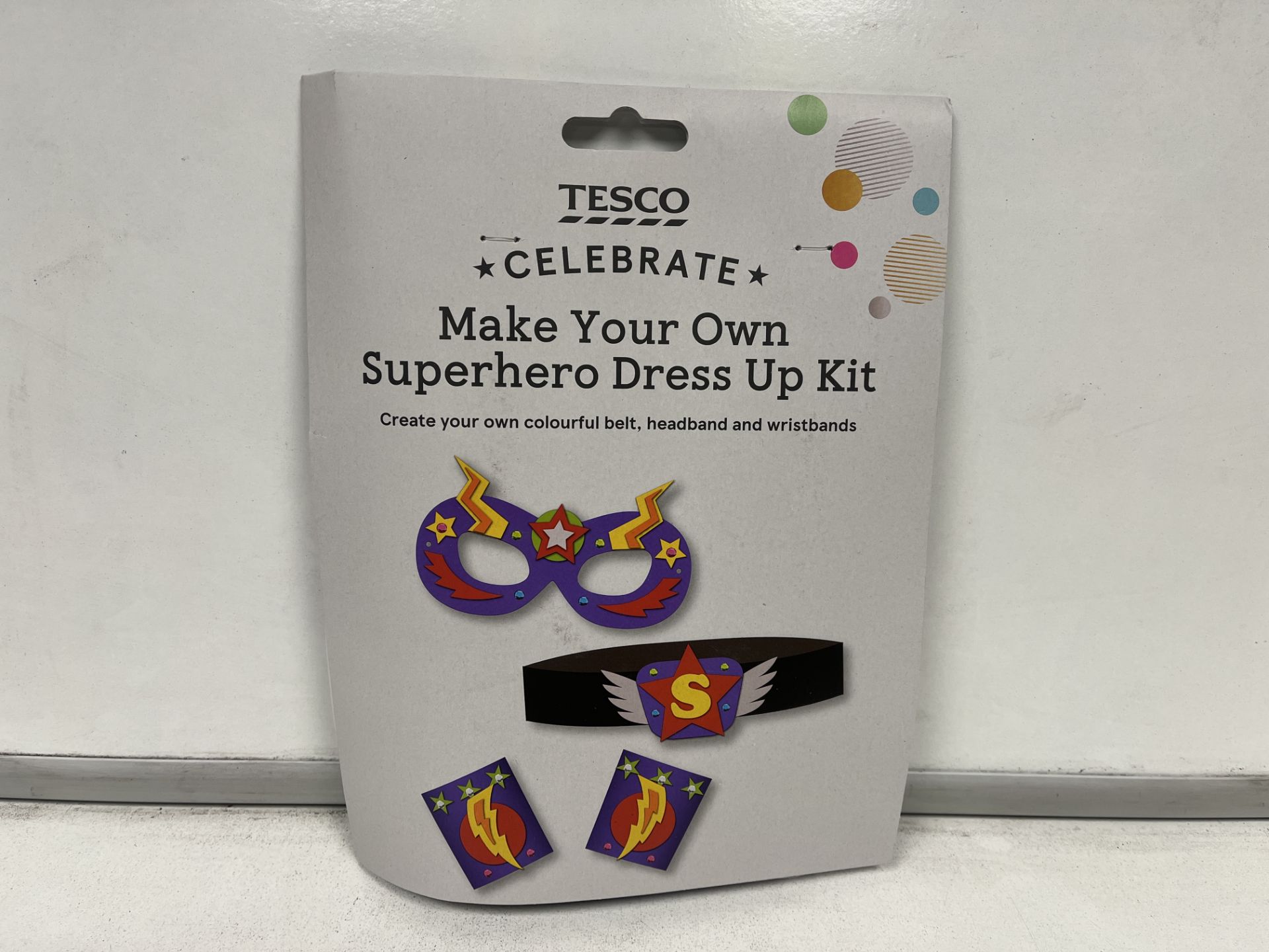 TRADE LOT 216 X NEW PACKAGED TESCO CELEBRATE MAKE YOUR OWN SUPER HERO DRESS UP KITS. INCLUDES