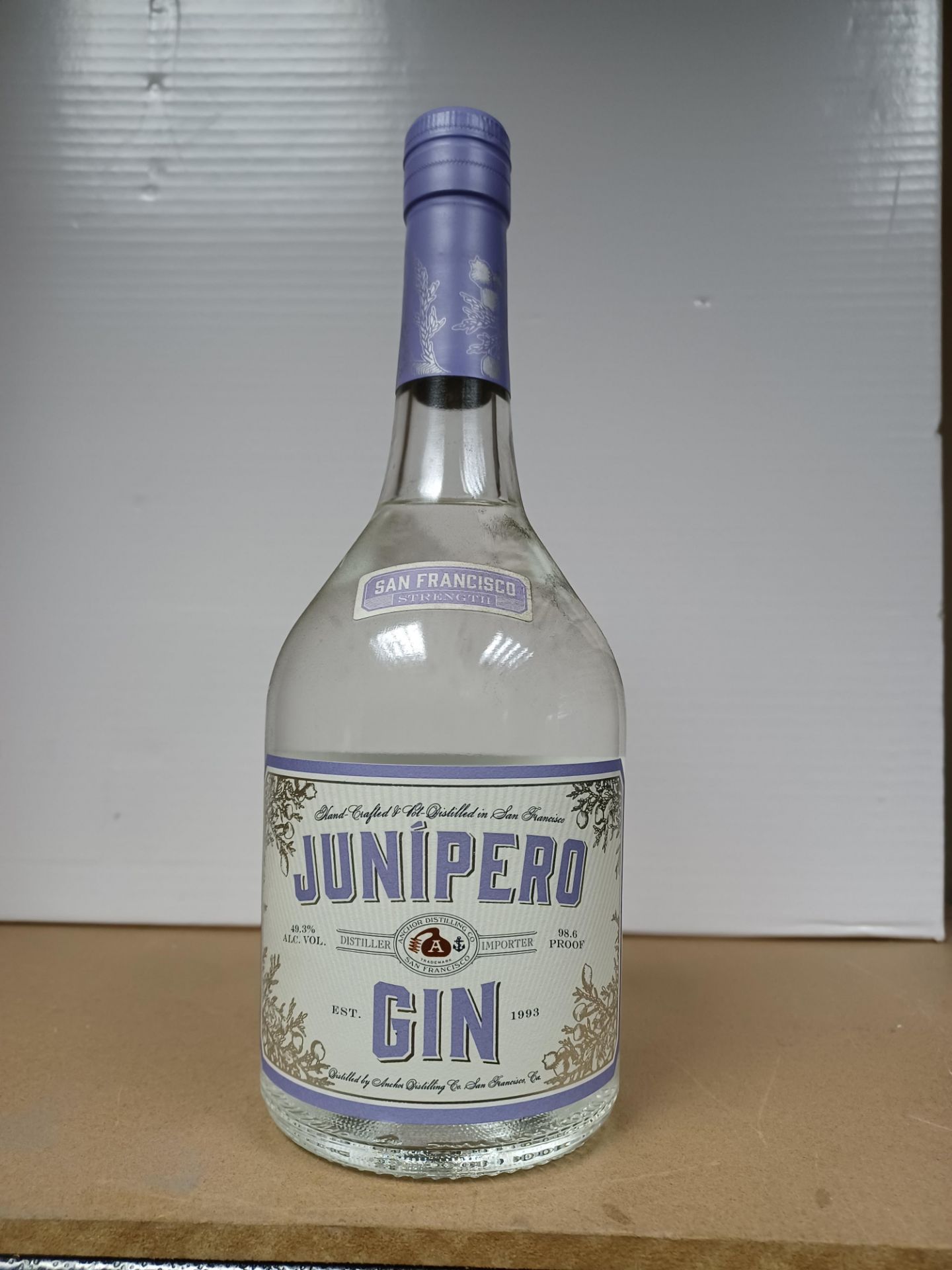 Junipero Bottling Note Gin. 49.3% RRP £45.00. Made by the Anchor Distilling Company, which was
