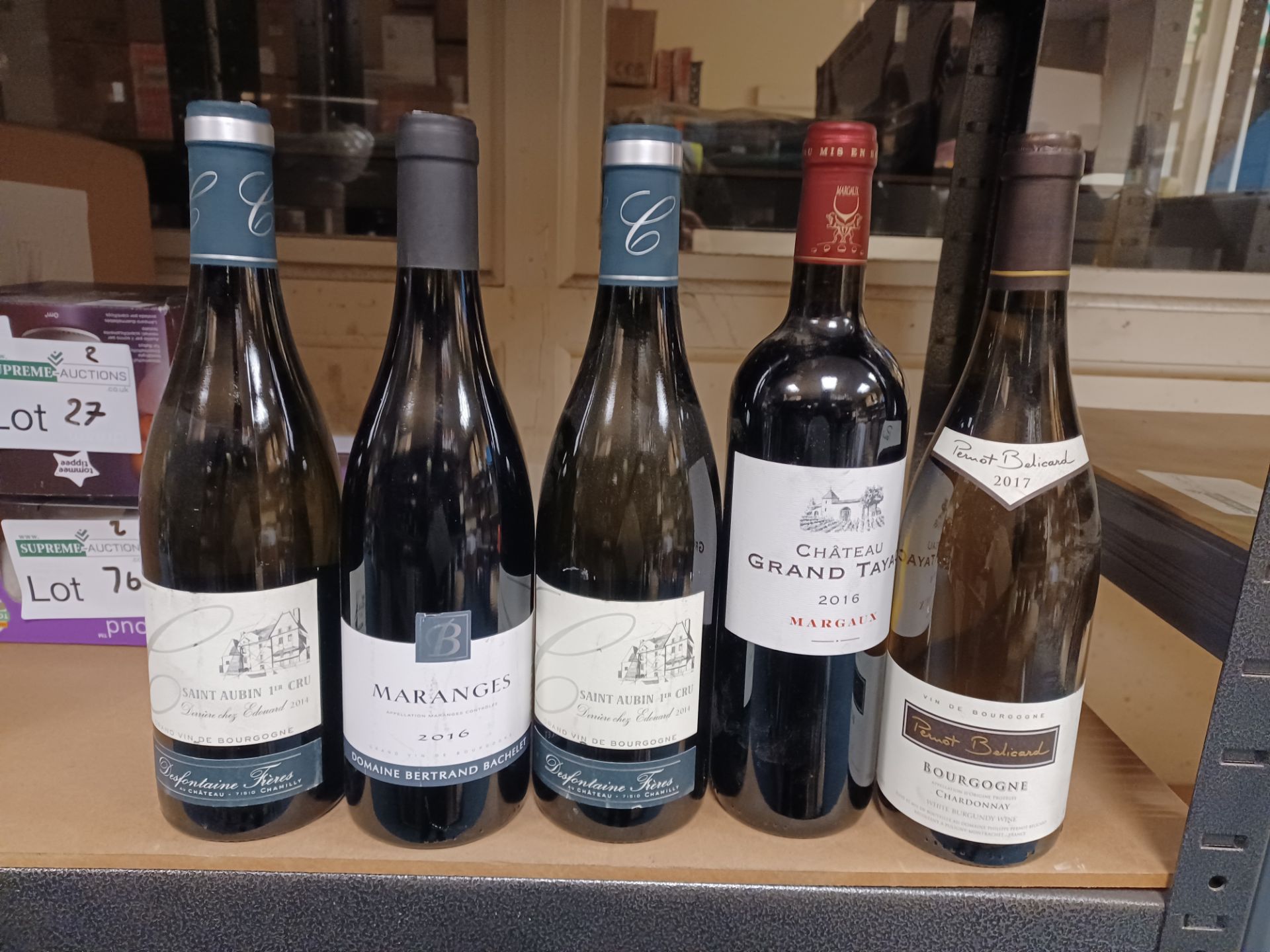 5 x MIXED DELUXE WINES INCLUDING, Cheateau Grand Tayac 2016, Saint Aubin 1er Cru, Maranges 2016