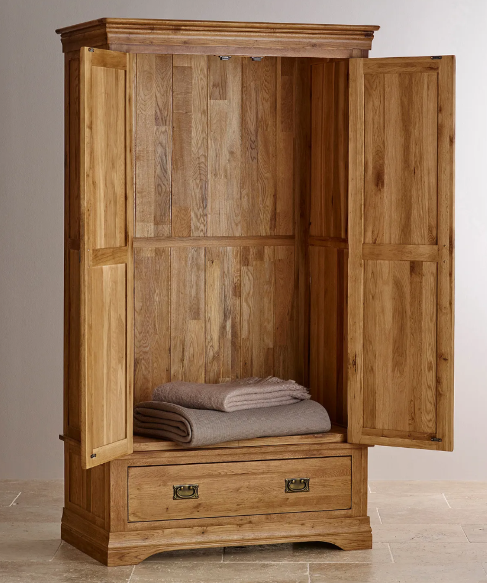 FRENCH FARMHOUSE Rustic Solid Oak Double Wardrobe. RRP £899.99. The French Farmhouse Rustic Solid - Image 2 of 2