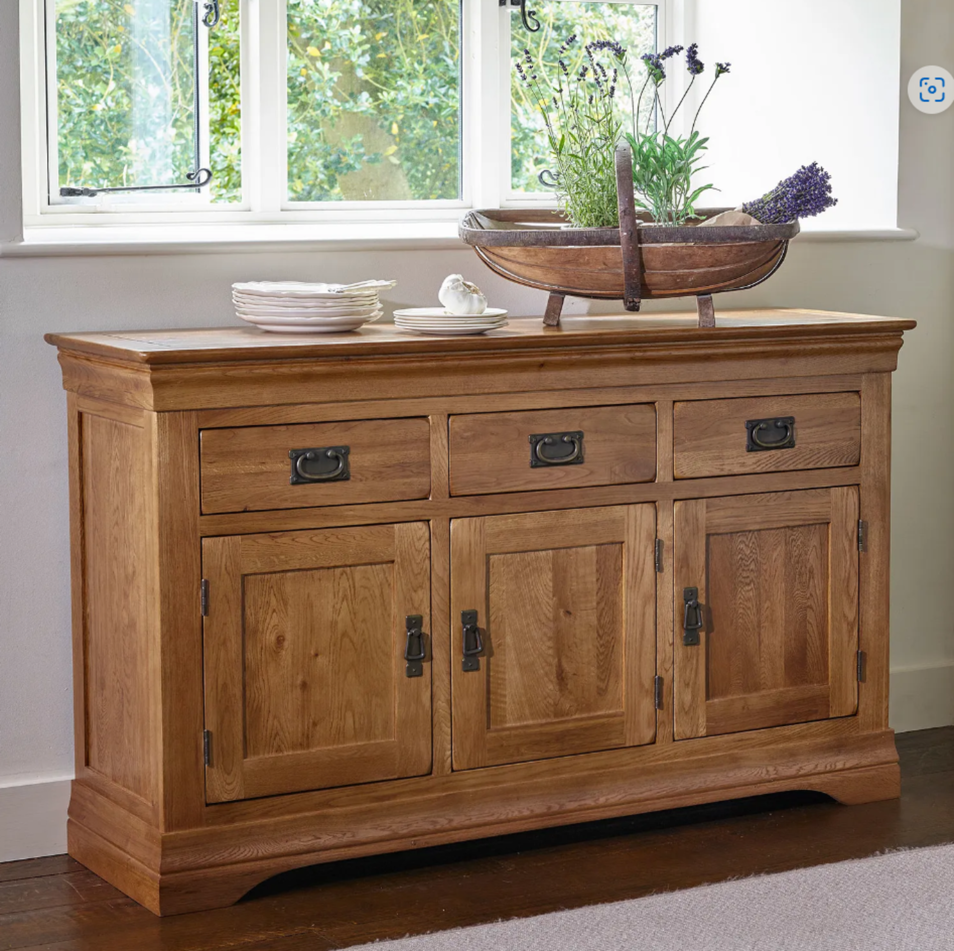 FRENCH FARMHOUSE Rustic Solid Oak Large Sideboard. RRP £499.99. The French Farmhouse Rustic Solid - Image 2 of 2