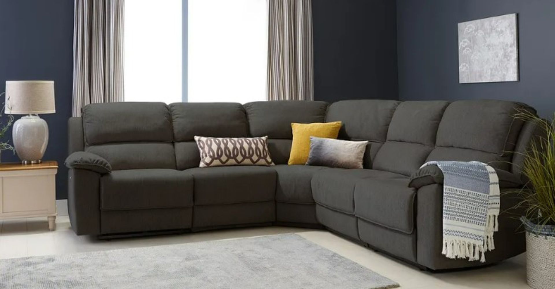 GOODWOOD 6 Seat Corner Recliner Sofa | Plush Charcoal Fabric. RRP £2,549. (ROW7-6BOXES) The Goodwood