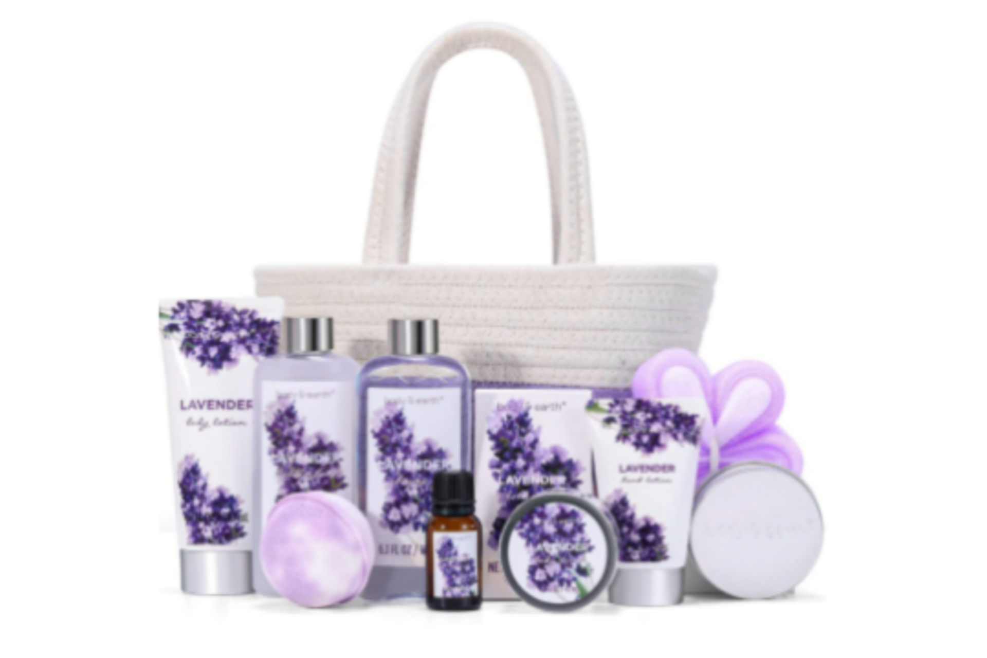 6 X NEW PACKAGED Body & Earth Lavender Spa Basket Set. (BE-BP-010) Nourishing Ingredients: