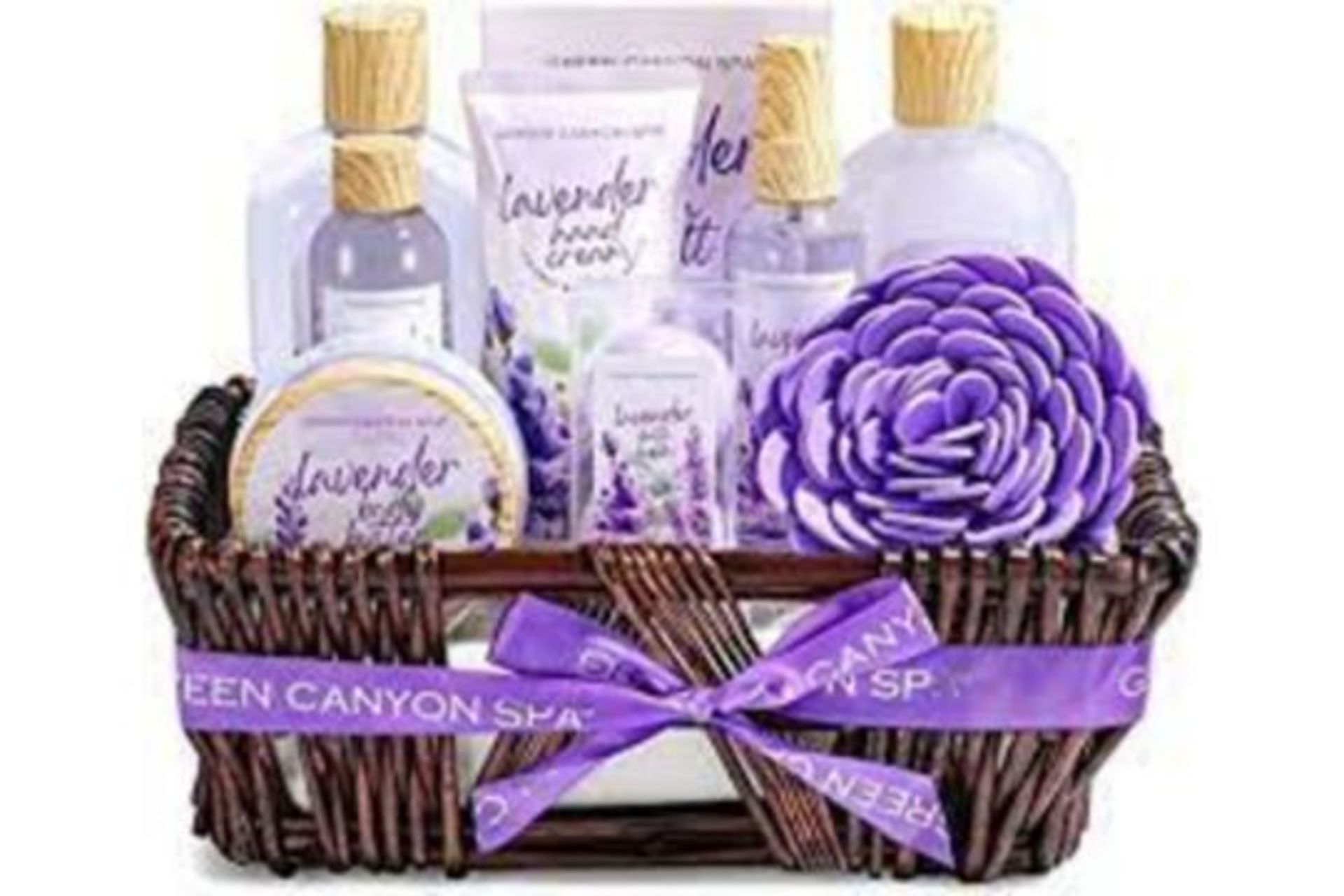 2 X NEW PACKAGED GREEN CANYON SPA Lavender Spa Gift Baskets for Women (GCS-BP-019-1)-12 Pcs Lavender