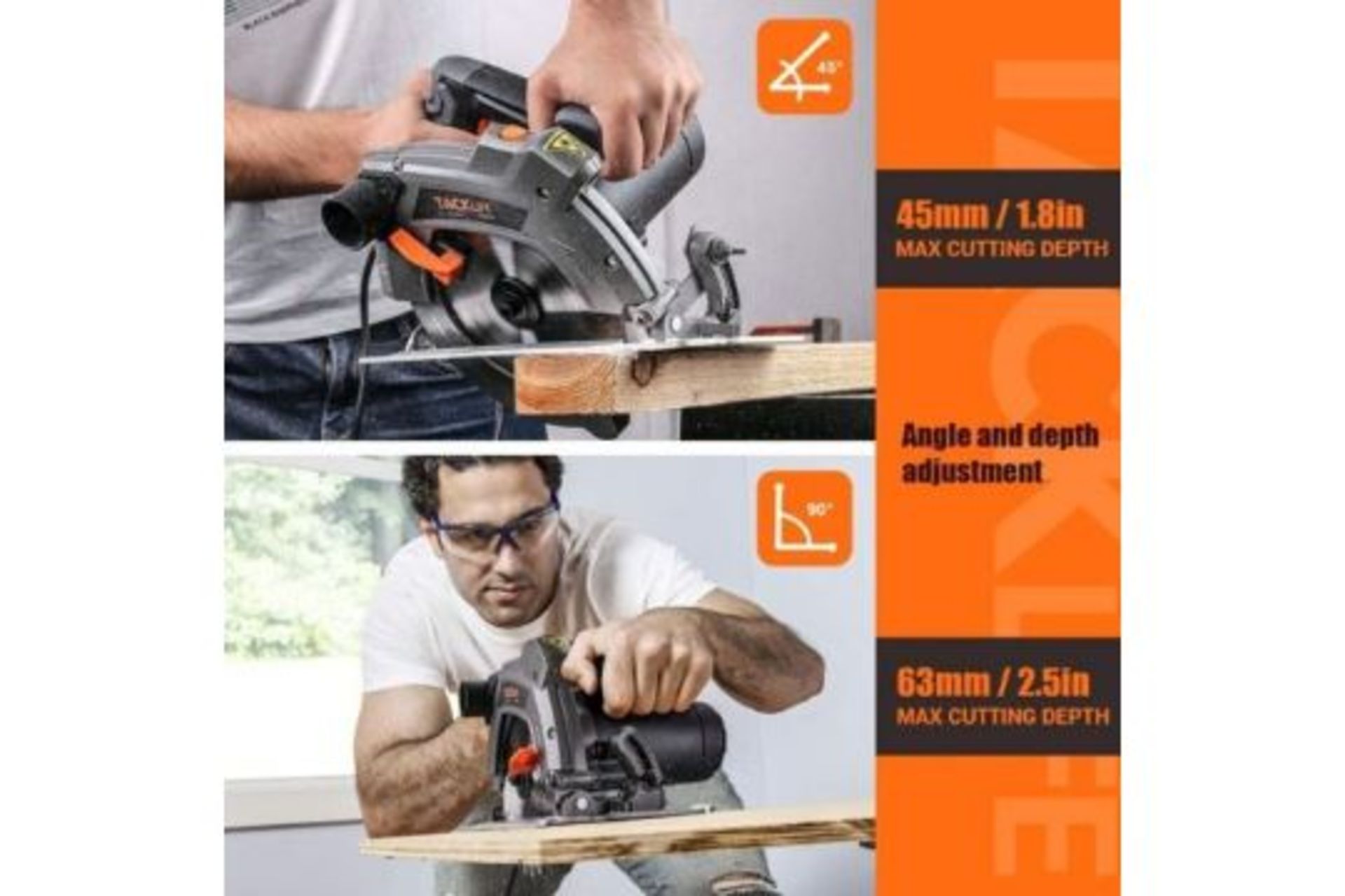 NEW BOXED TACKLIFE Electric Circular Saw,1500W, 5000 RPM With Bevel Cuts 2-3/5''. (ROW 12) - Image 2 of 2