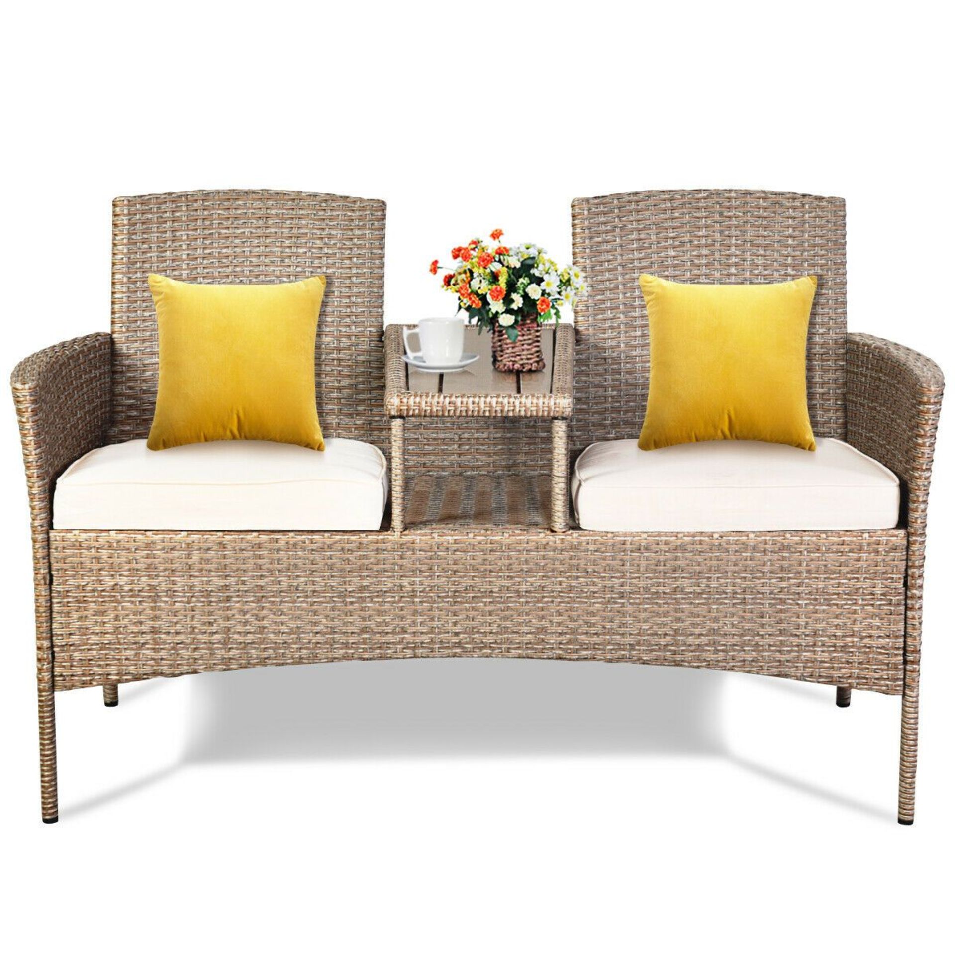 Outdoor 2 Seater Rattan Chair Middle Tea Table Padded Cushions. RRP £199.99. If you are looking - Image 2 of 2