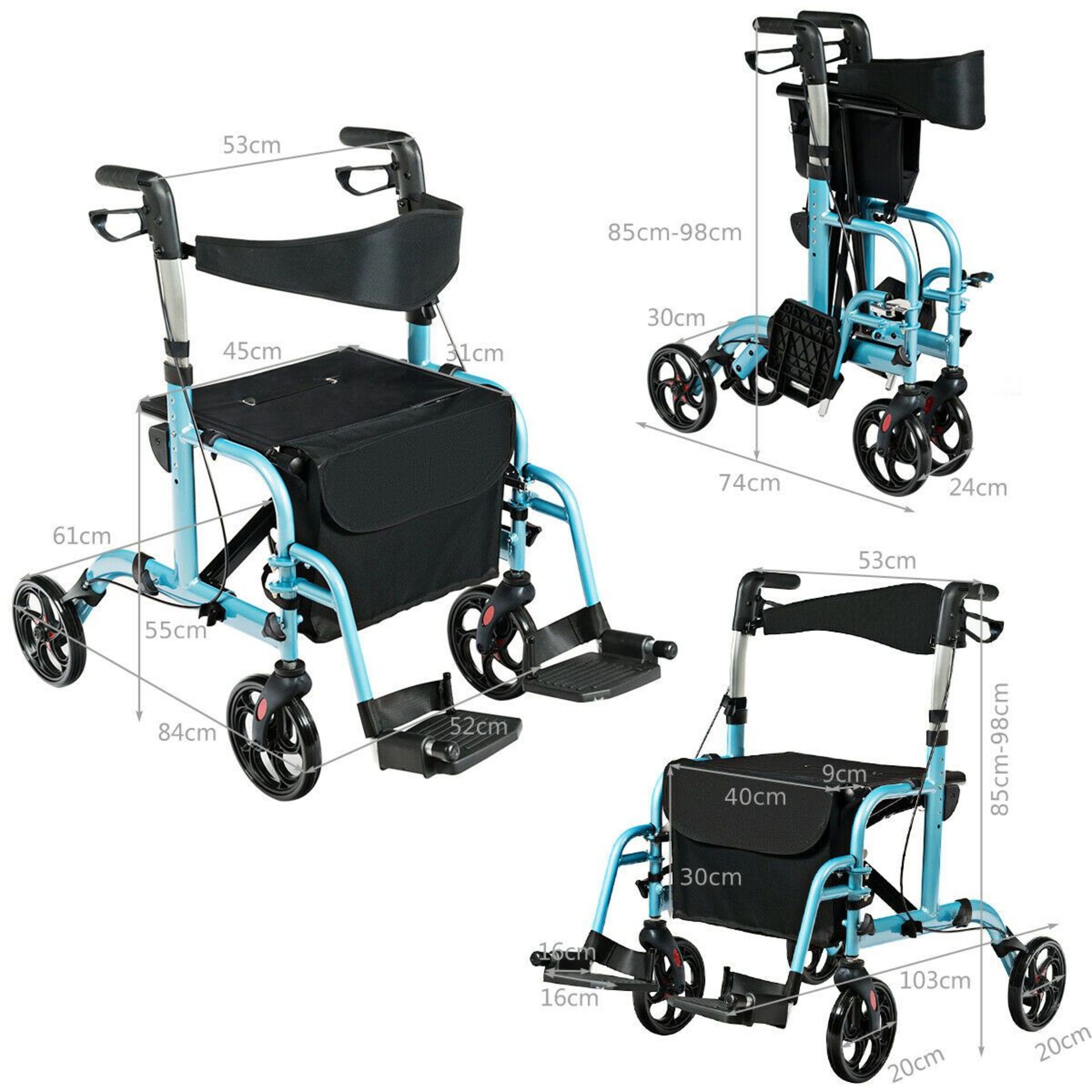 Folding Rollator Aluminium Mobility Aid with 4 Wheels. RRP £189.00. This 2 in 1 rollator can be