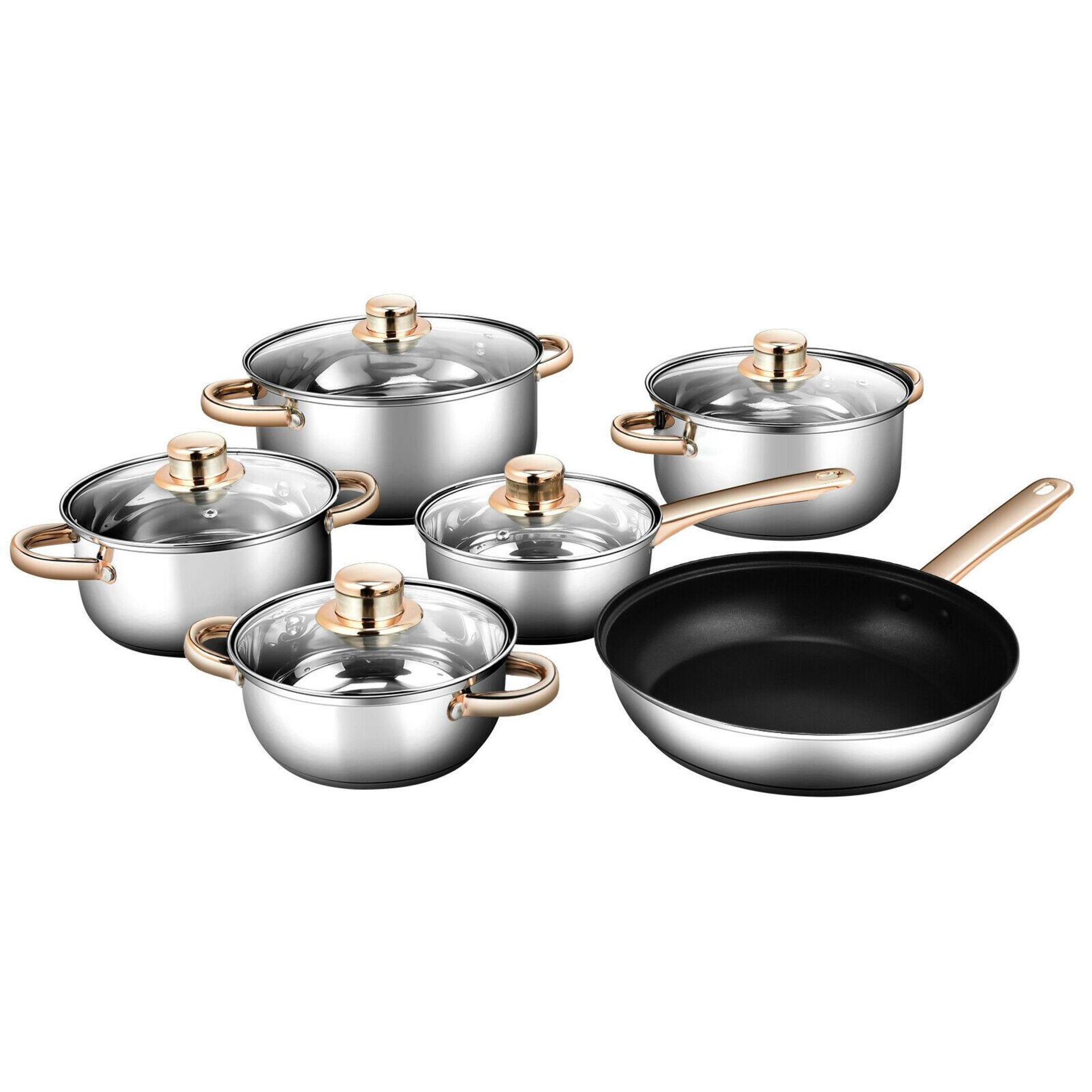 6Pc Non Stick Stainless Steel Cookware Set with Lid. RRP £125.00. This 6-piece cookware set is the