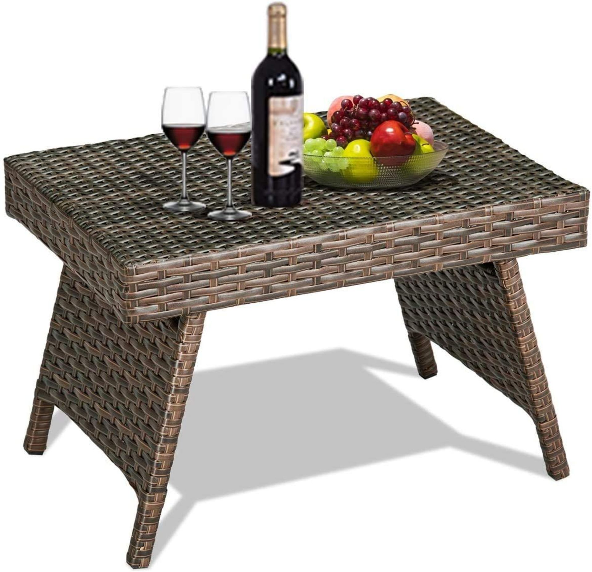 Mix Brown Patio Folding Rattan Side Coffee Table with Steel Frame. RRP £99.00. - BI