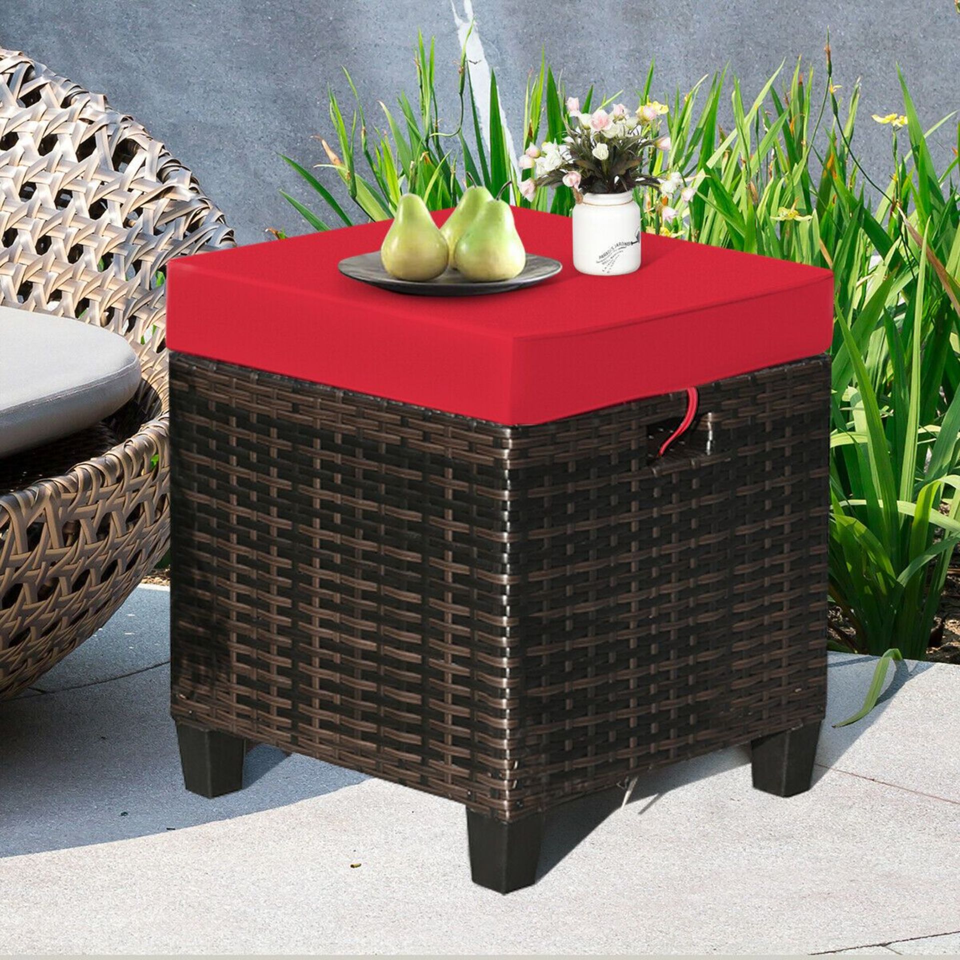 Set of 2 Outdoor Rattan Ottoman Chair Seat with Padded Cushions. RRP £125.00. Made of PE wicker