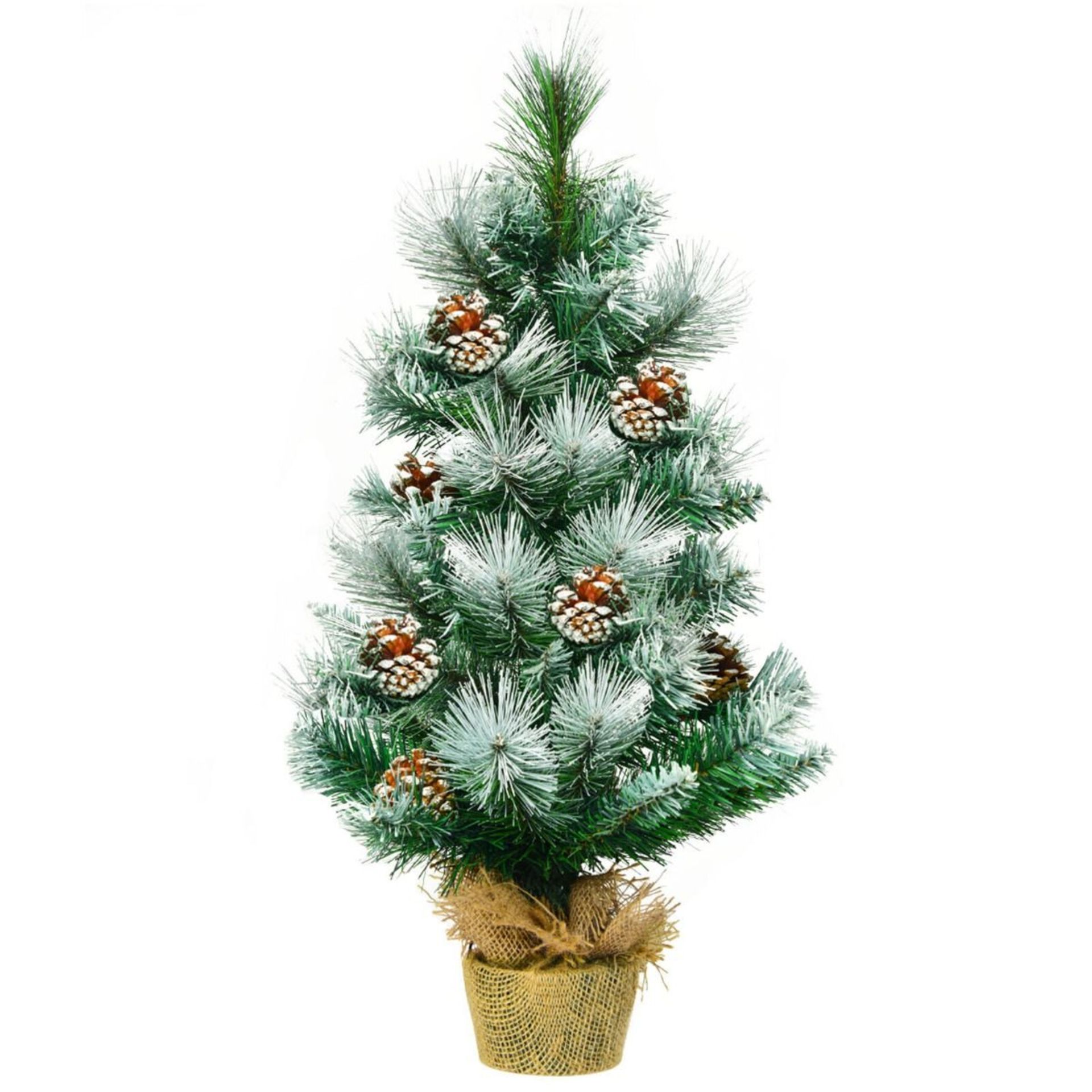 2 Feet Snow Flocked Pine Artificial Christmas Tree with Pine Cones. - BI