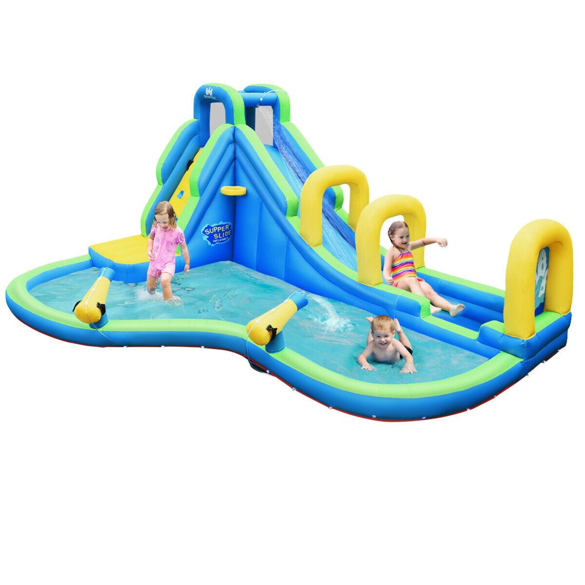 Inflatable Slide with Splash Pool and Water Cannons. RRP £500.00. Like strawberries and cream,