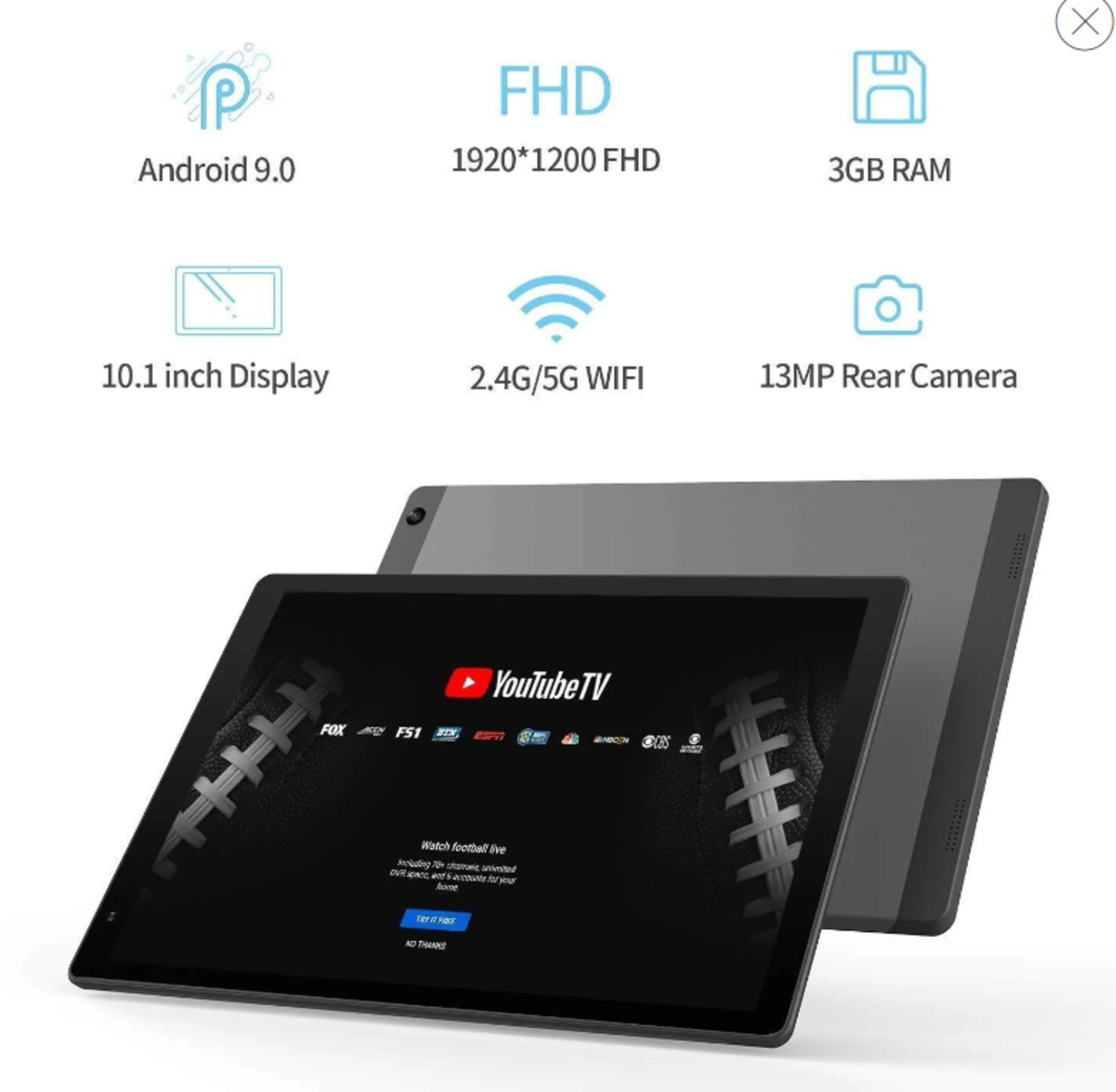 New Boxed VANKYO MatrixPad Z10 Tablet, Android 9.0 Pie, 3 GB RAM, 10.1" 1080p Full HD Display. - Image 3 of 3