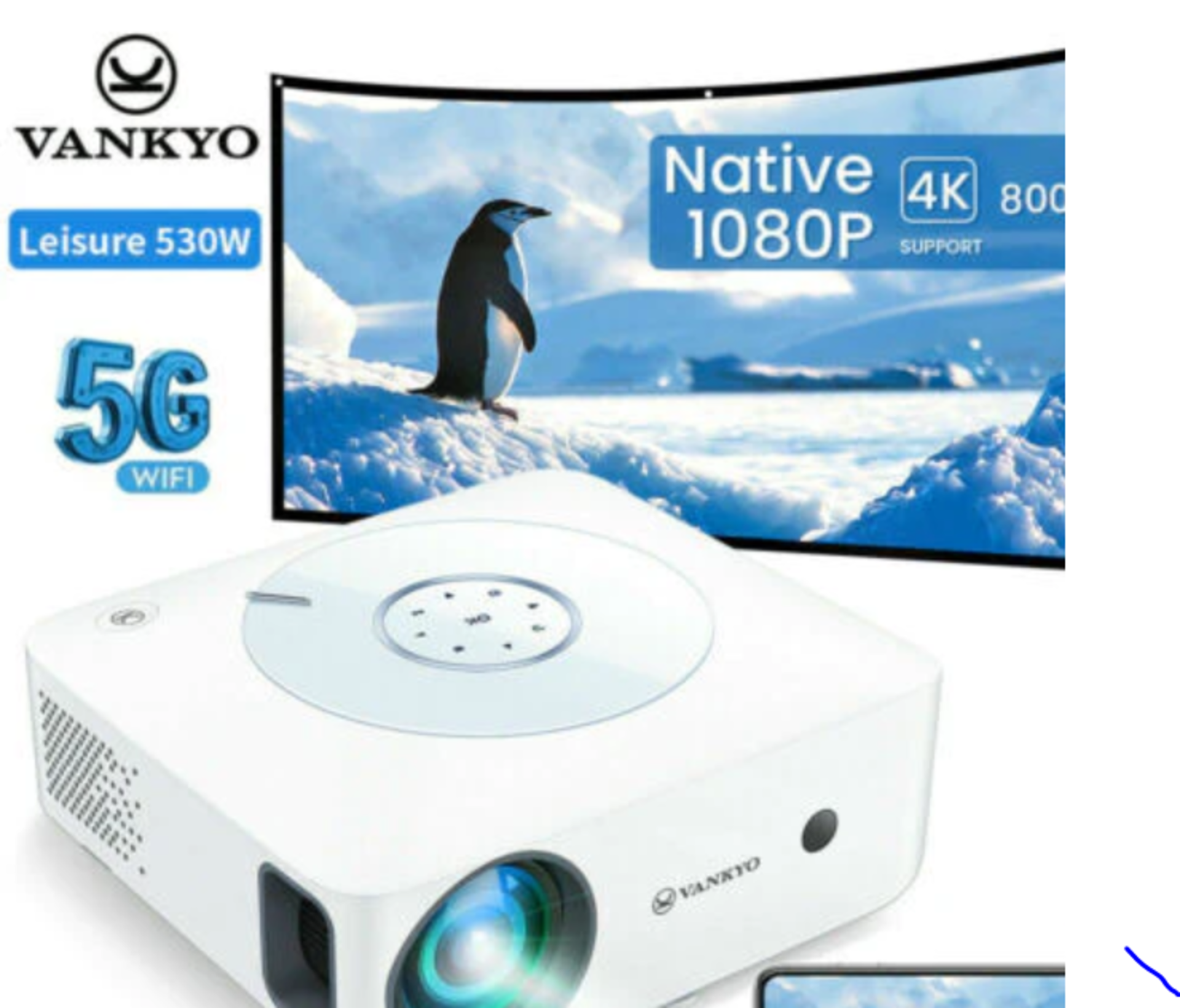 New Boxed VANKYO LEISURE 530W Native 1080P Full HD Video Projector 5G WiFi iOS & Android. RRP £279.