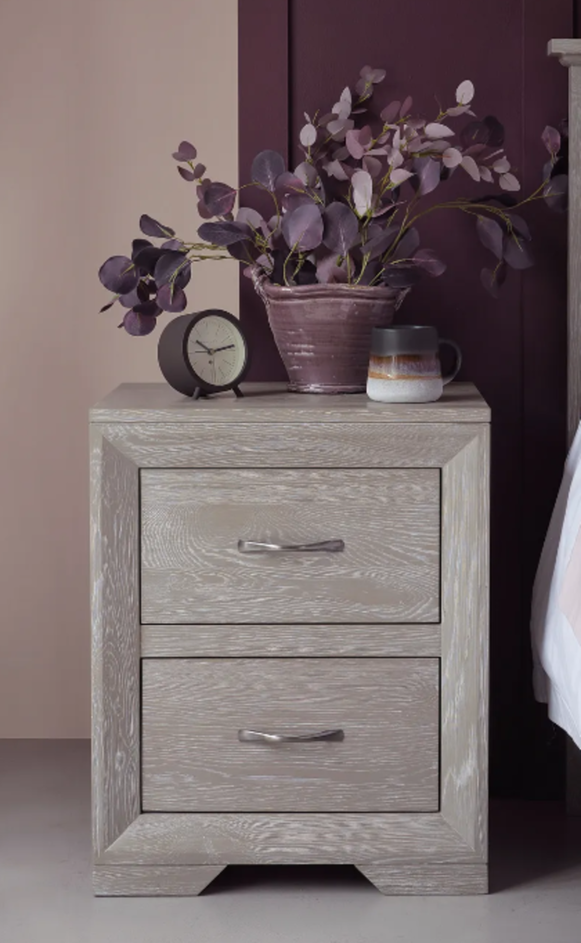 WILLOW Solid Oak with Grey Wash 2 Drawer Bedside Table. RRP £235.00. Two drawers for beside the