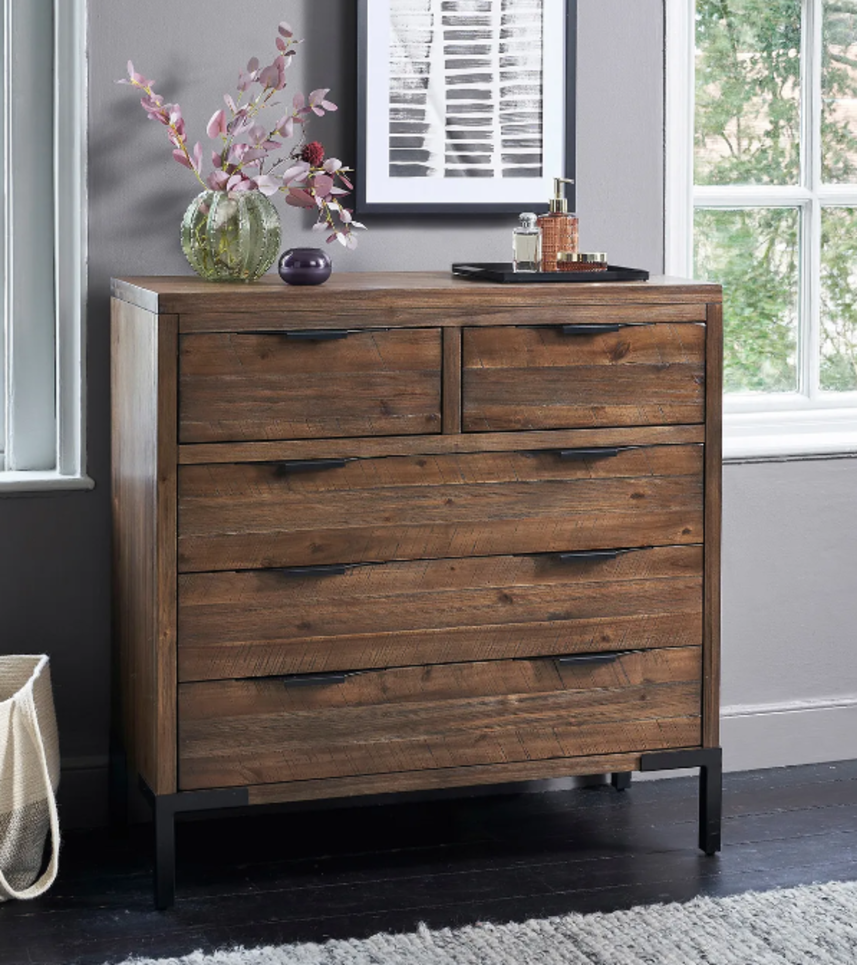 DETROIT Solid Hardwood & Metal 5 Drawer Chest. RRP £529.99. Bring some urban cool into your home